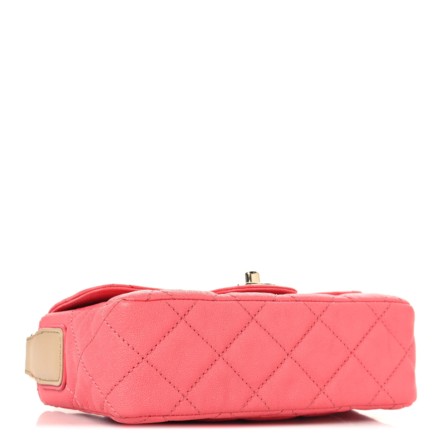 Iridescent Caviar Quilted Mini Flap With Thick Strap Pink Beige - Image 4