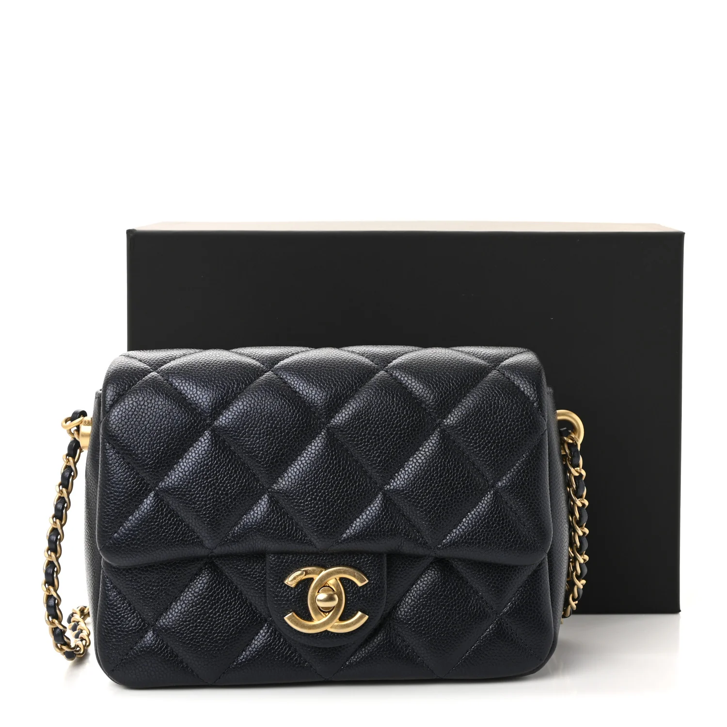 Iridescent Caviar Quilted Mini My Perfect Flap Black - Image 11