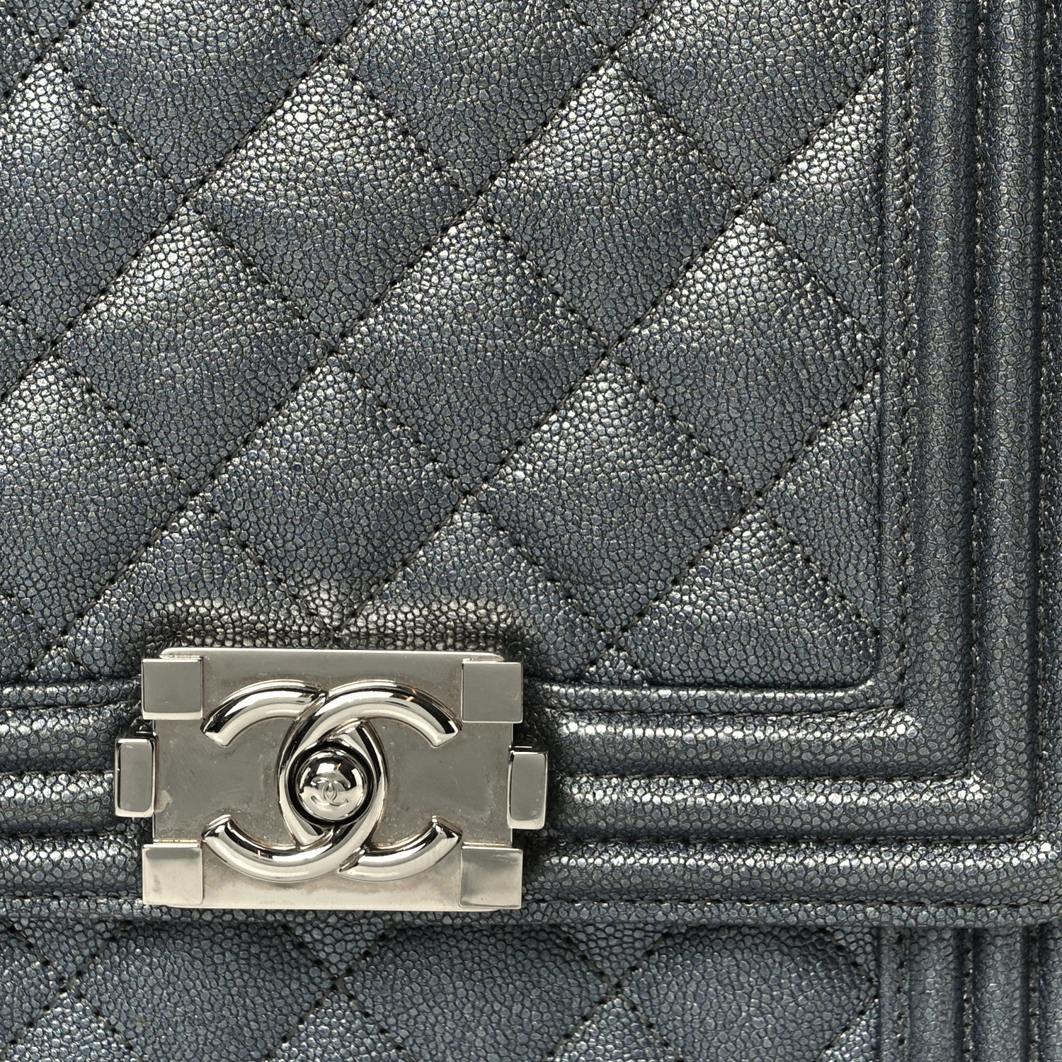 Iridescent Caviar Quilted North South Boy Flap Silver - Image 14