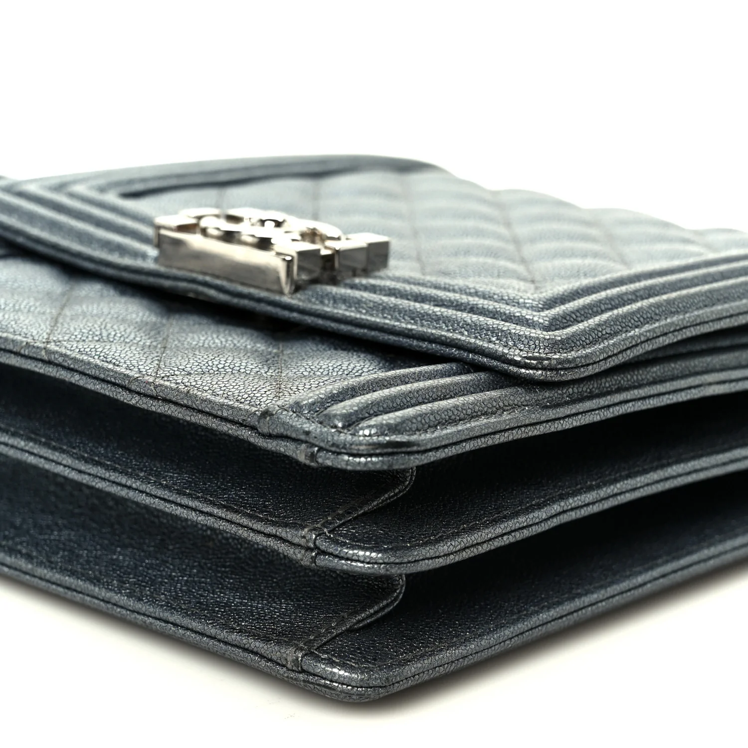Iridescent Caviar Quilted North South Boy Flap Silver - Image 19