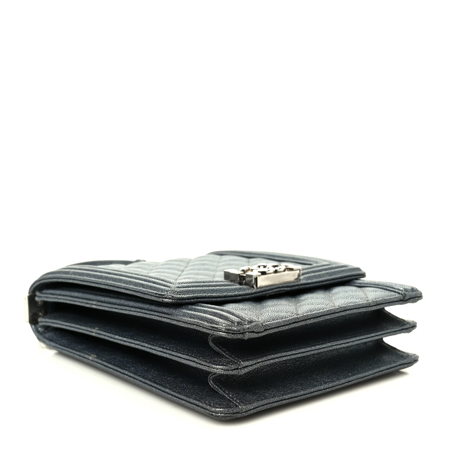 Iridescent Caviar Quilted North South Boy Flap Silver - Image 7