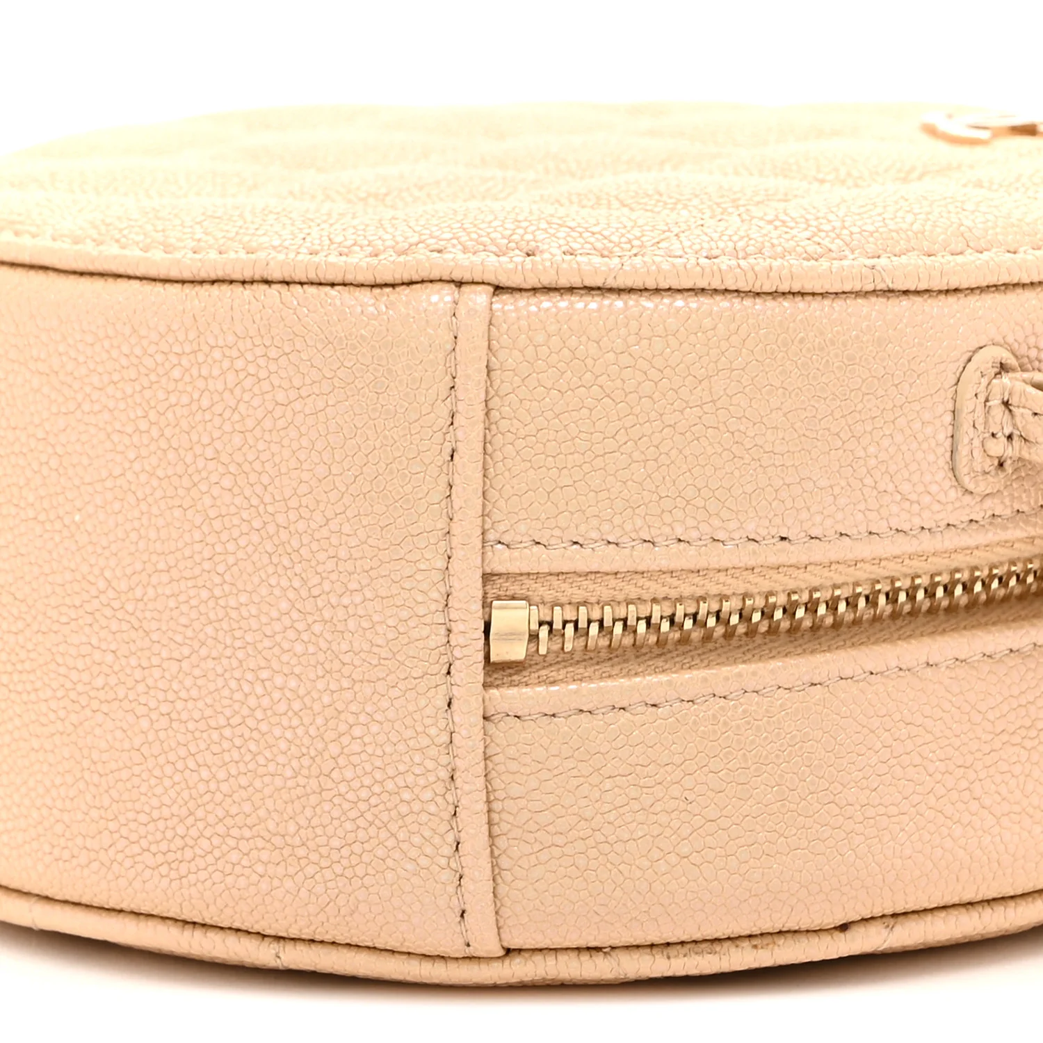 Iridescent Caviar Quilted Round Clutch With Chain Beige - Image 10