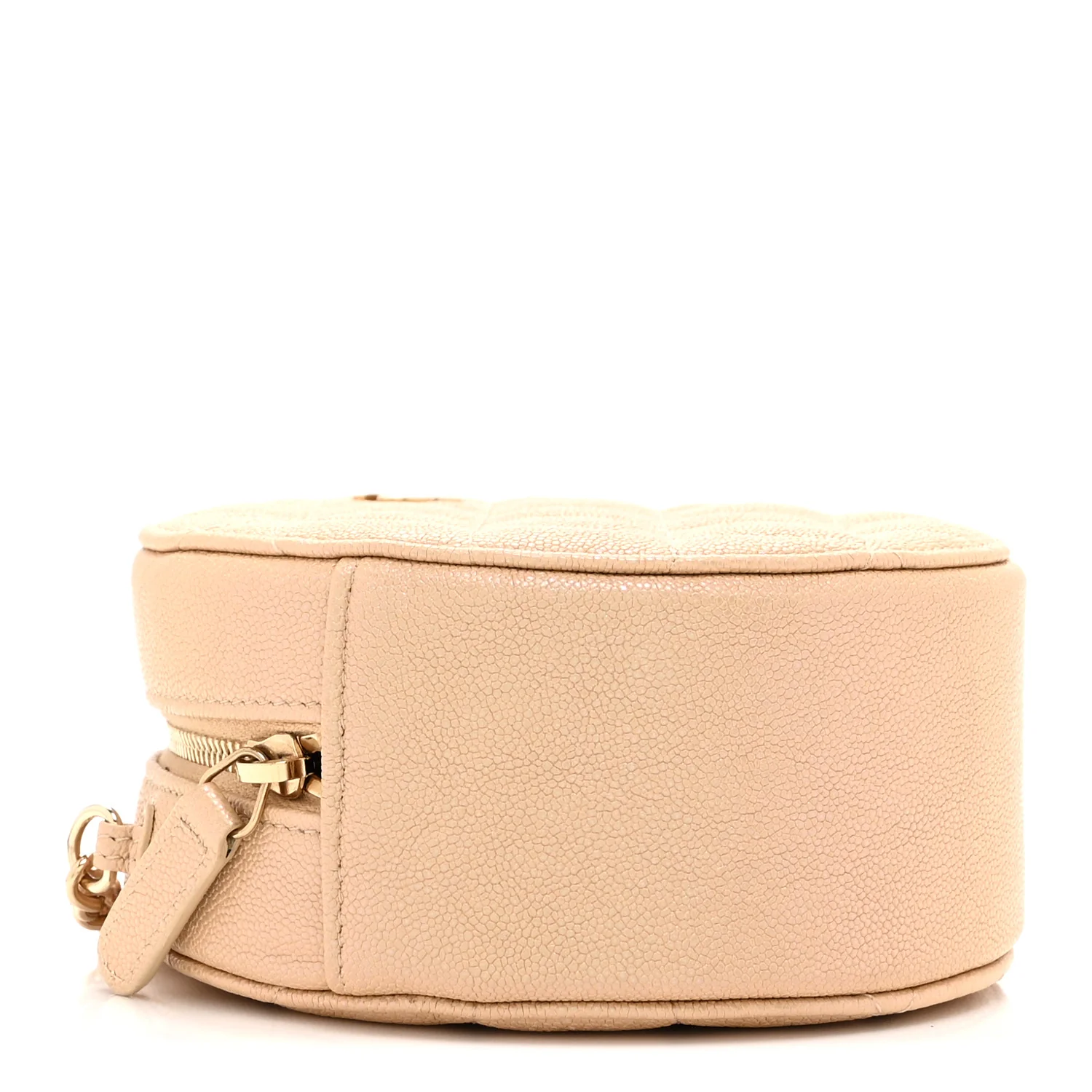 Iridescent Caviar Quilted Round Clutch With Chain Beige - Image 4