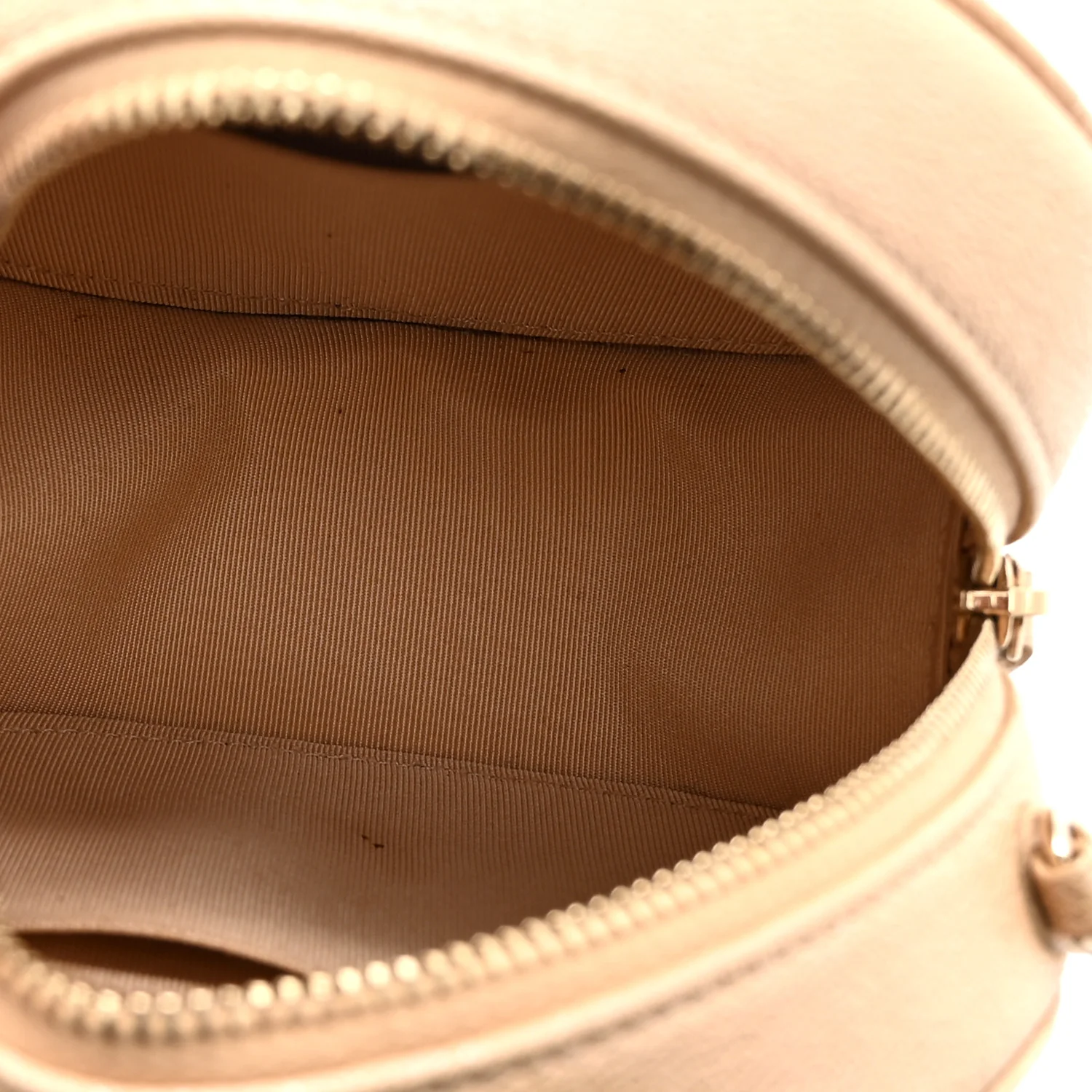Iridescent Caviar Quilted Round Clutch With Chain Beige - Image 5