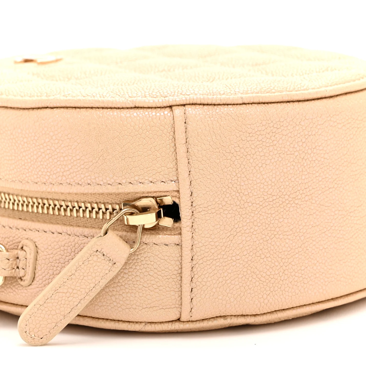 Iridescent Caviar Quilted Round Clutch With Chain Beige - Image 9