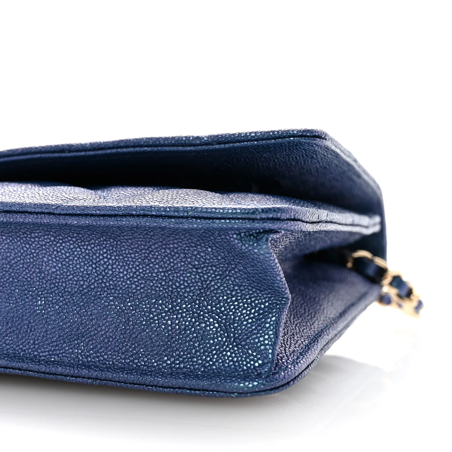 Iridescent Caviar Quilted Wallet on Chain WOC Dark Blue - Image 11
