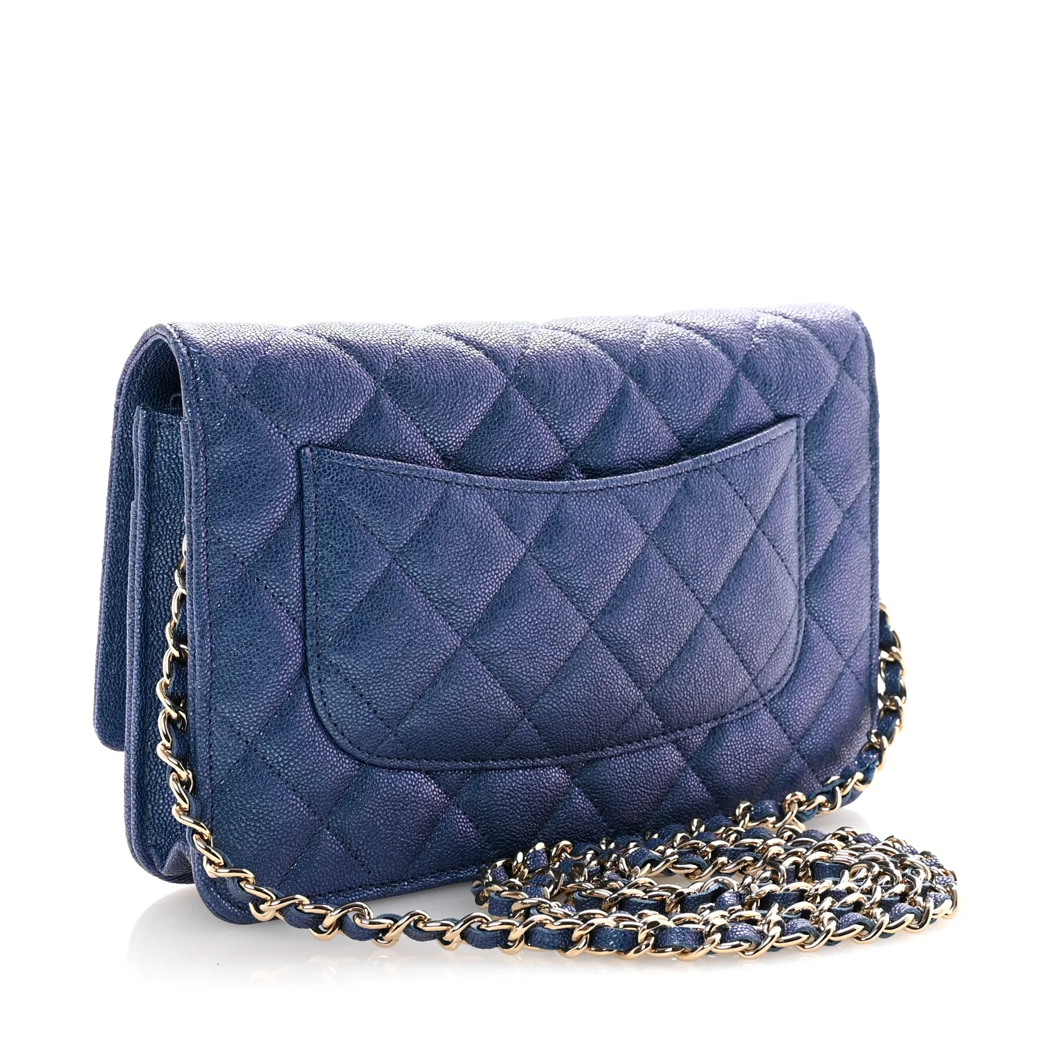 Iridescent Caviar Quilted Wallet on Chain WOC Dark Blue - Image 3