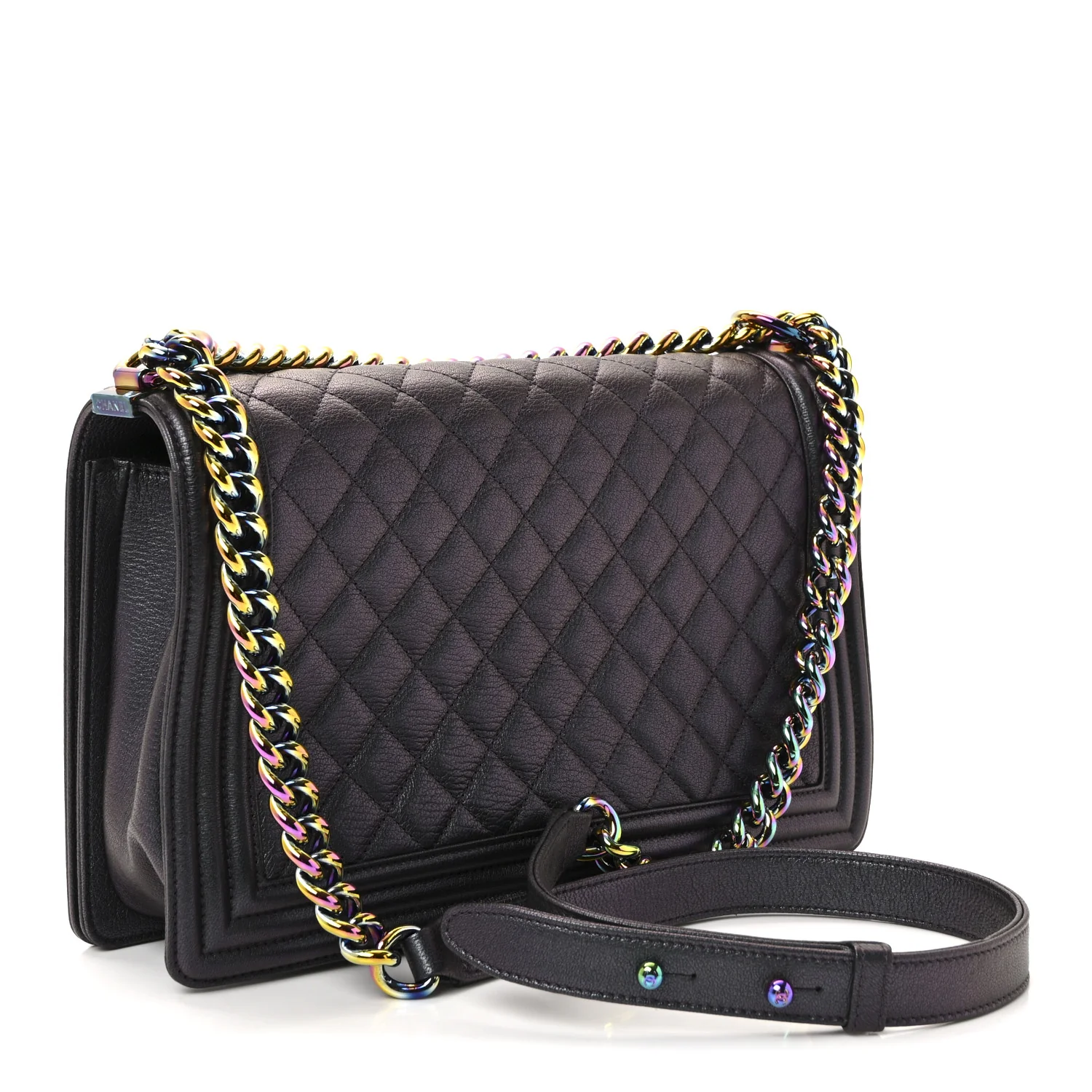 Iridescent Goatskin Quilted Medium Boy Flap Purple - Image 3