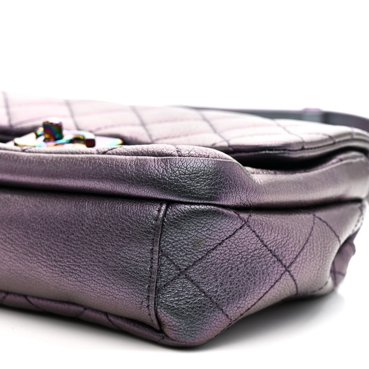 Iridescent Goatskin Quilted Small Double Carry Waist Chain Flap Purple - Image 11