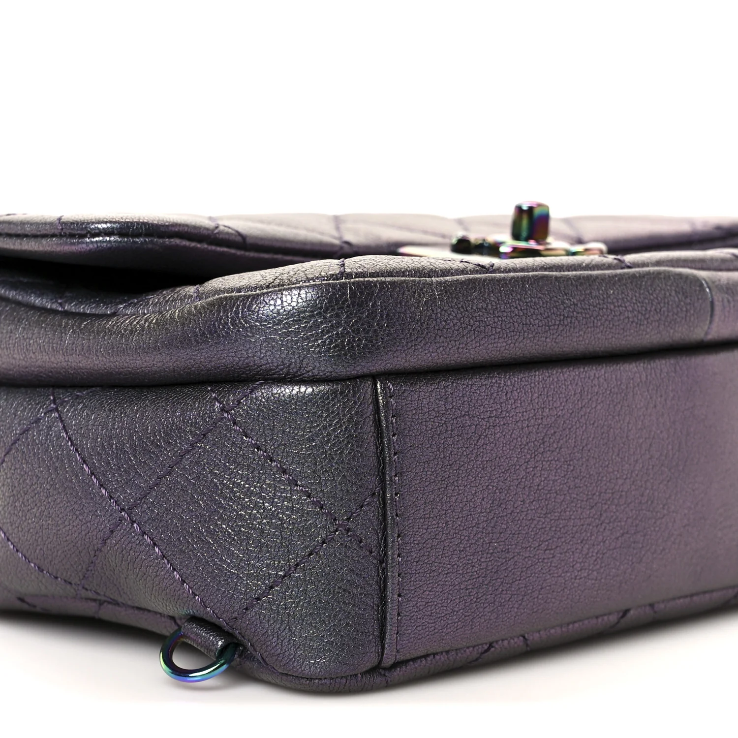 Iridescent Goatskin Quilted Small Double Carry Waist Chain Flap Purple - Image 9