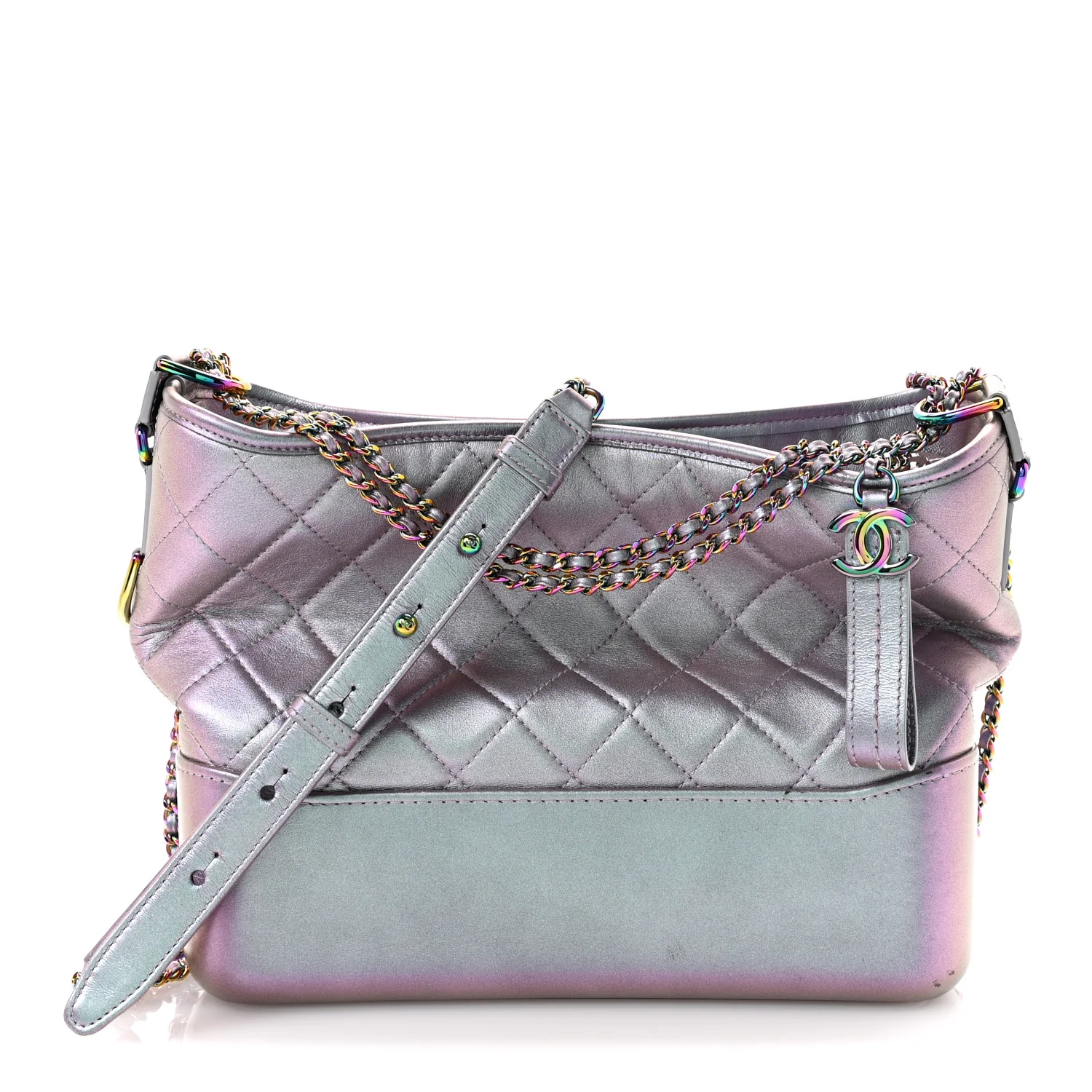 Iridescent Lambskin Calfskin Quilted Medium Gabrielle Hobo Light Purple