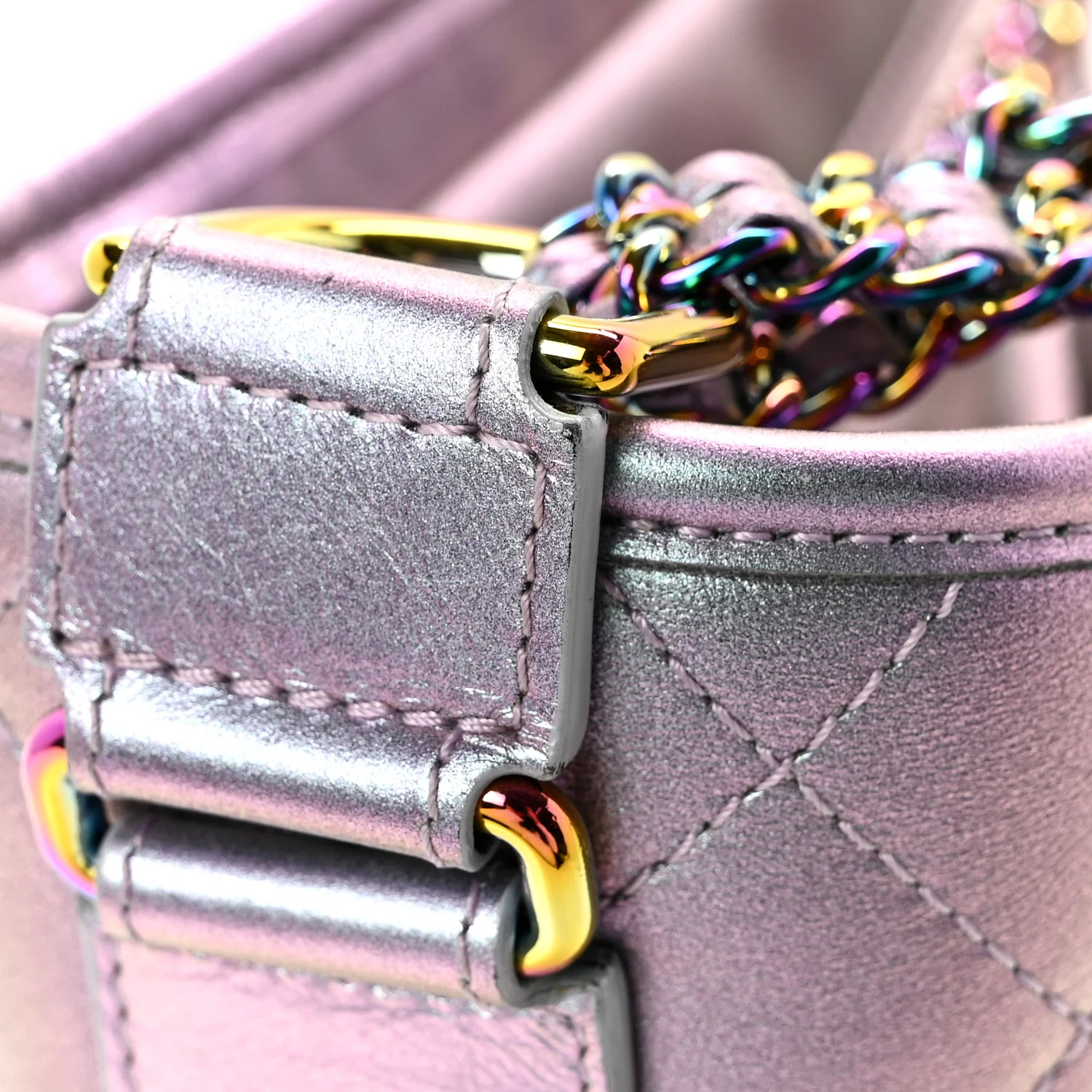 Iridescent Lambskin Calfskin Quilted Medium Gabrielle Hobo Light Purple - Image 12