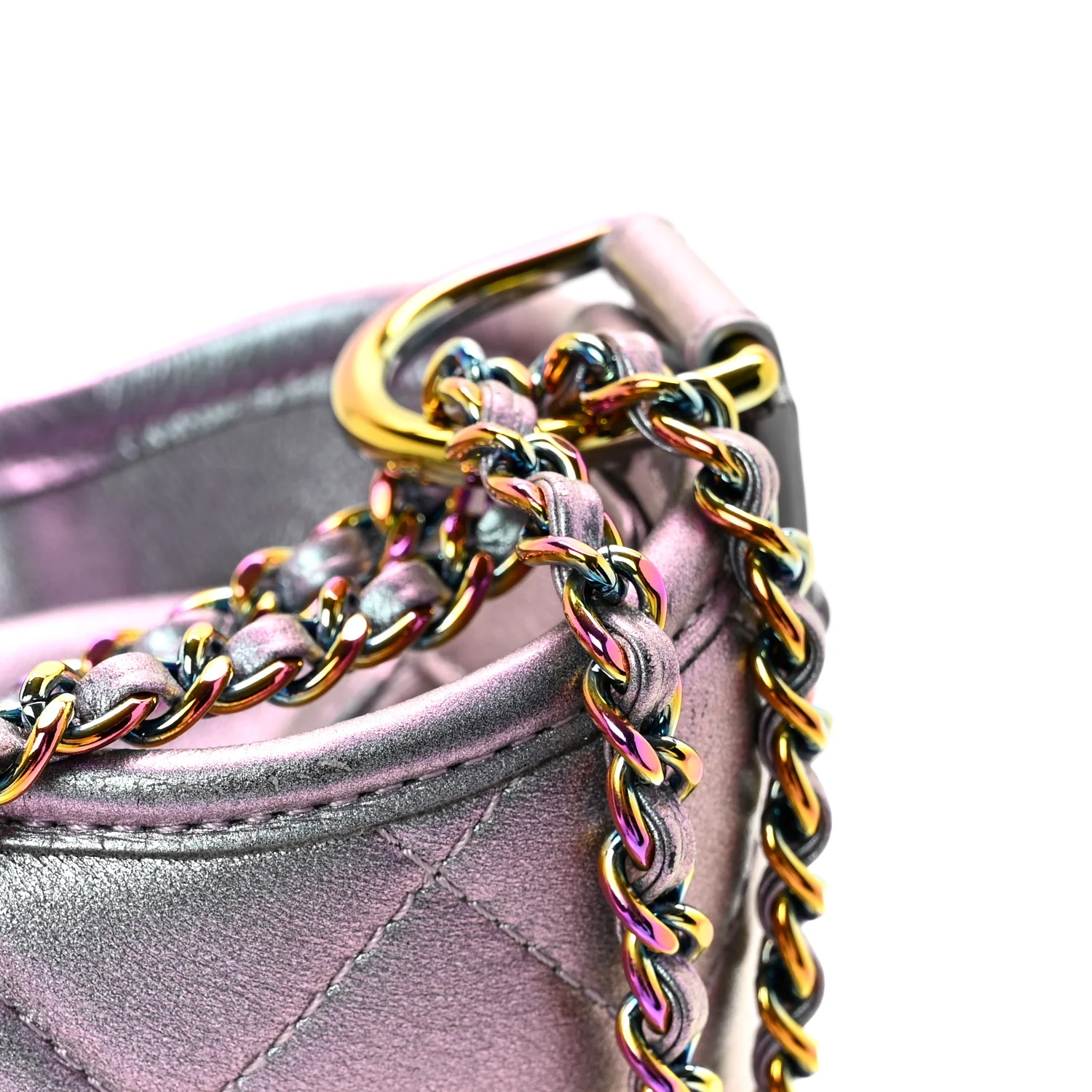 Iridescent Lambskin Calfskin Quilted Medium Gabrielle Hobo Light Purple - Image 13