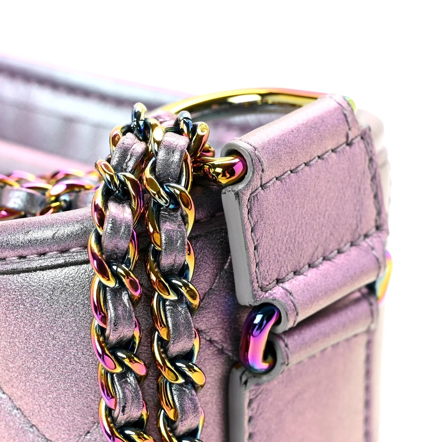 Iridescent Lambskin Calfskin Quilted Medium Gabrielle Hobo Light Purple - Image 14