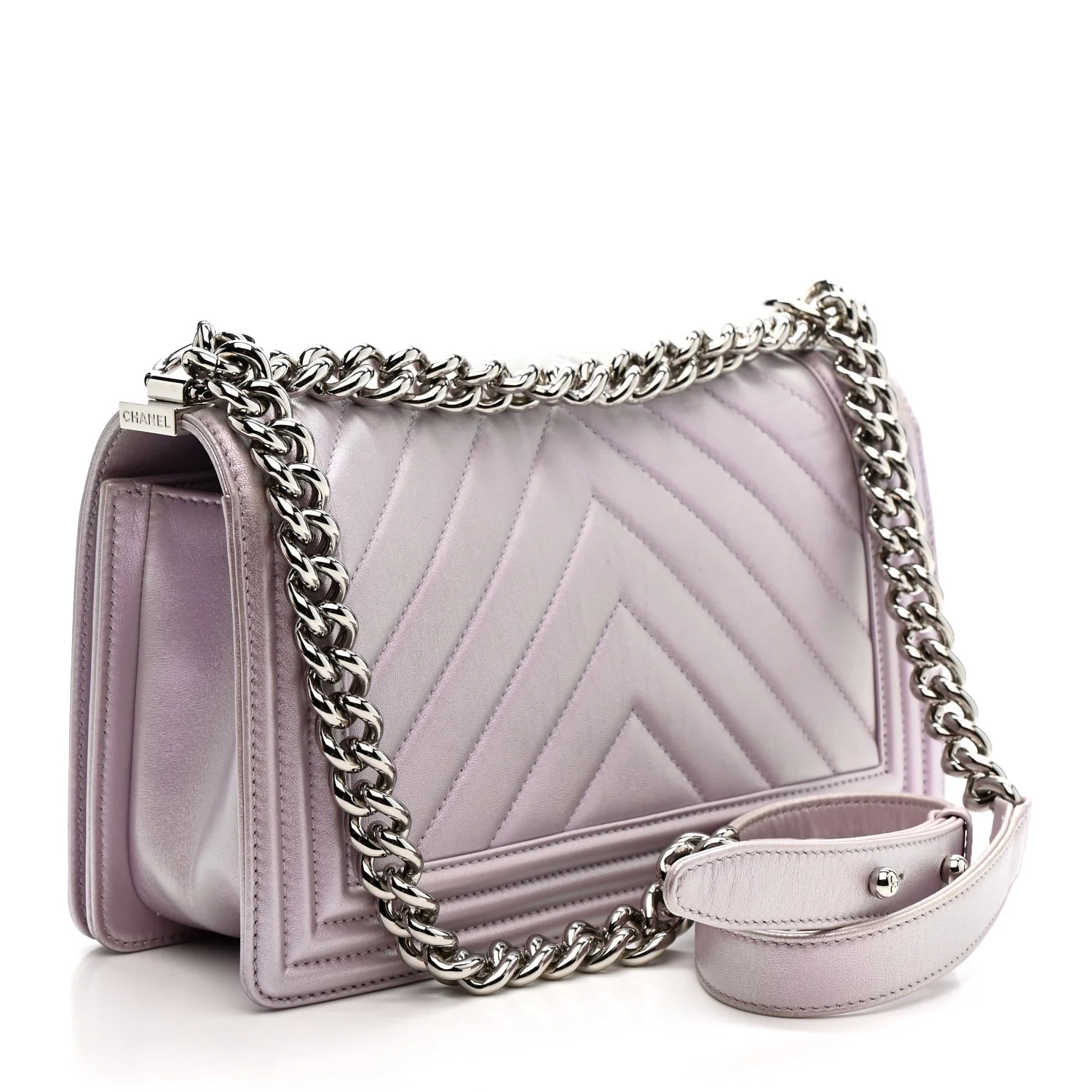 Iridescent Lambskin Chevron Quilted Medium Boy Flap Purple - Image 3