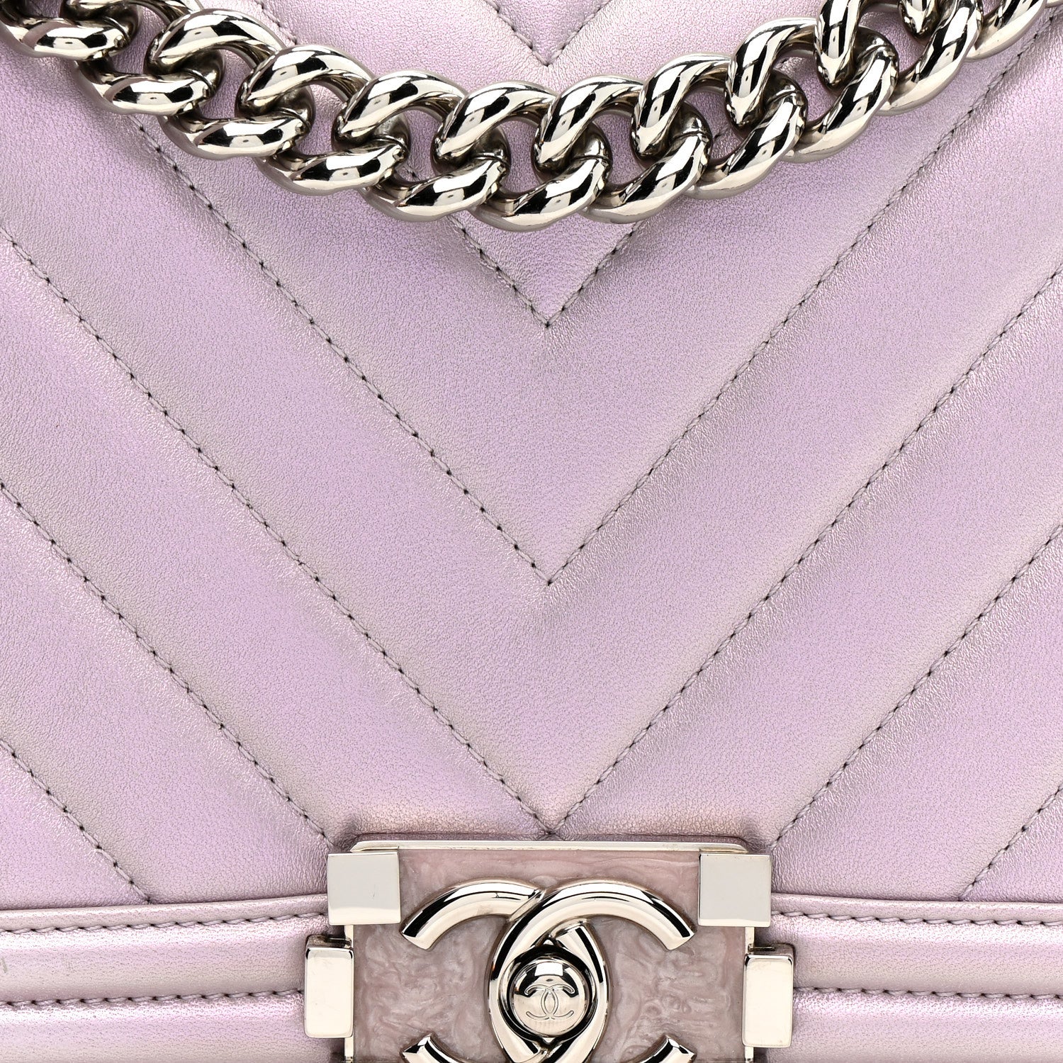 Iridescent Lambskin Chevron Quilted Medium Boy Flap Purple - Image 8