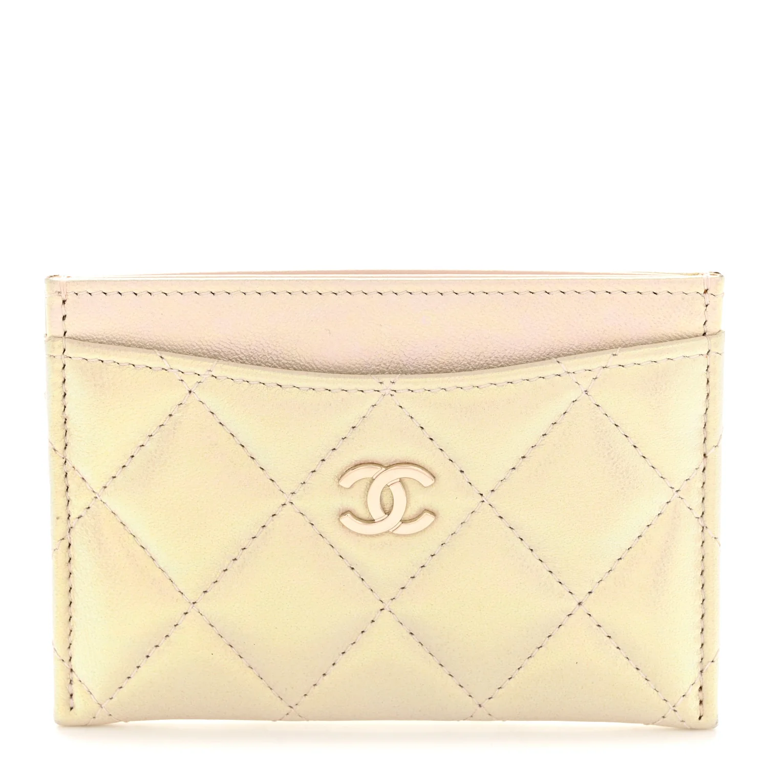Iridescent Lambskin Quilted Card Holder Ivory