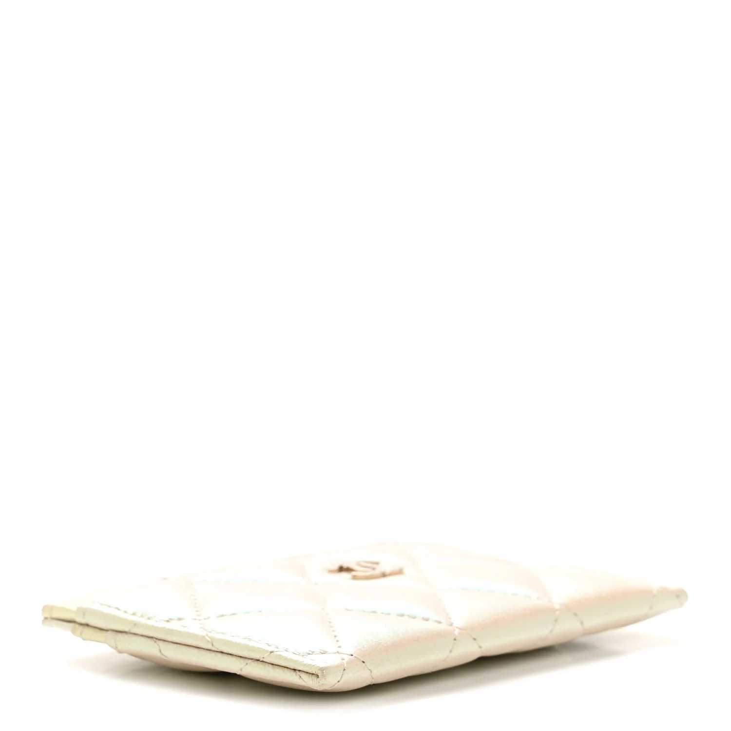 Iridescent Lambskin Quilted Card Holder Ivory - Image 4