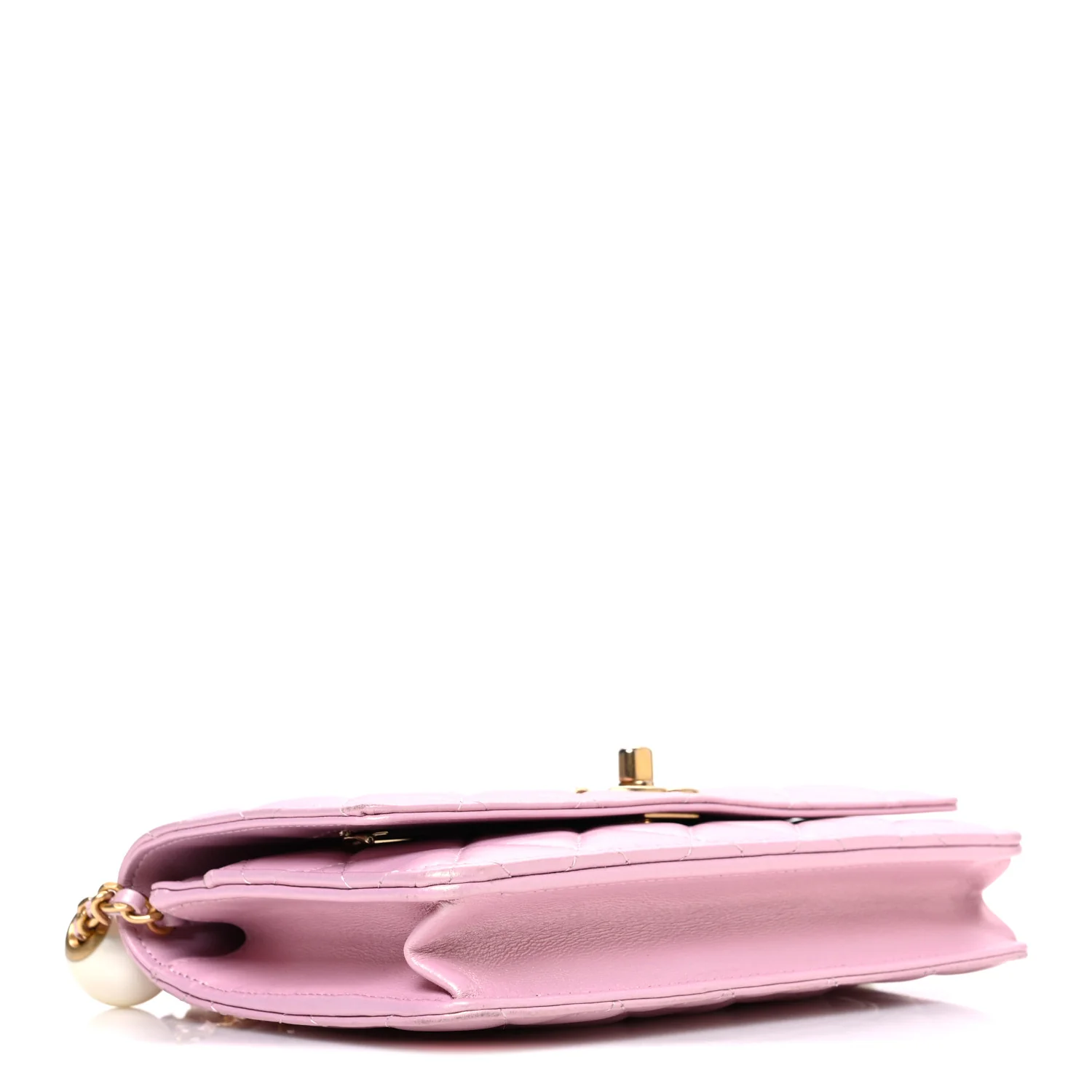 Iridescent Lambskin Quilted CC Pearl Wallet on Chain WOC Pink - Image 4