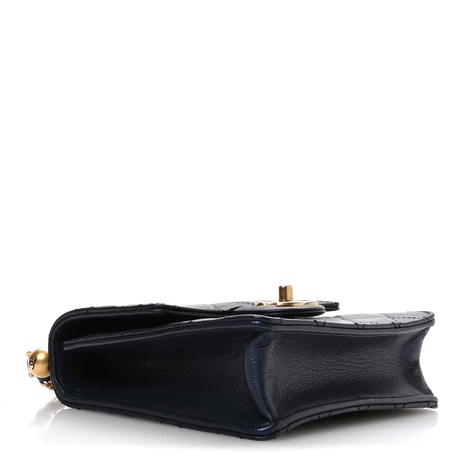 Iridescent Lambskin Quilted Chic Pearls Flap Navy Blue - Image 4