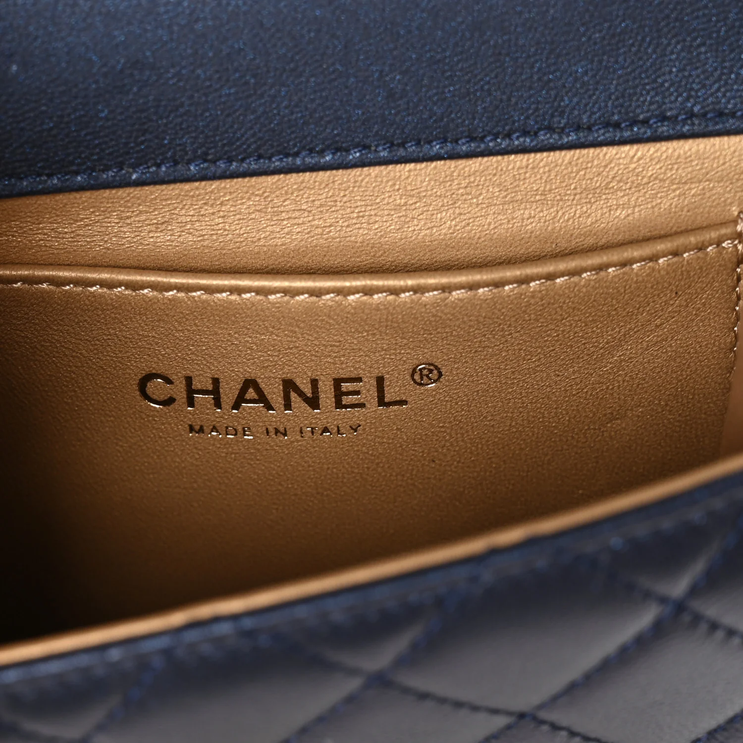 Iridescent Lambskin Quilted Chic Pearls Flap Navy Blue - Image 6