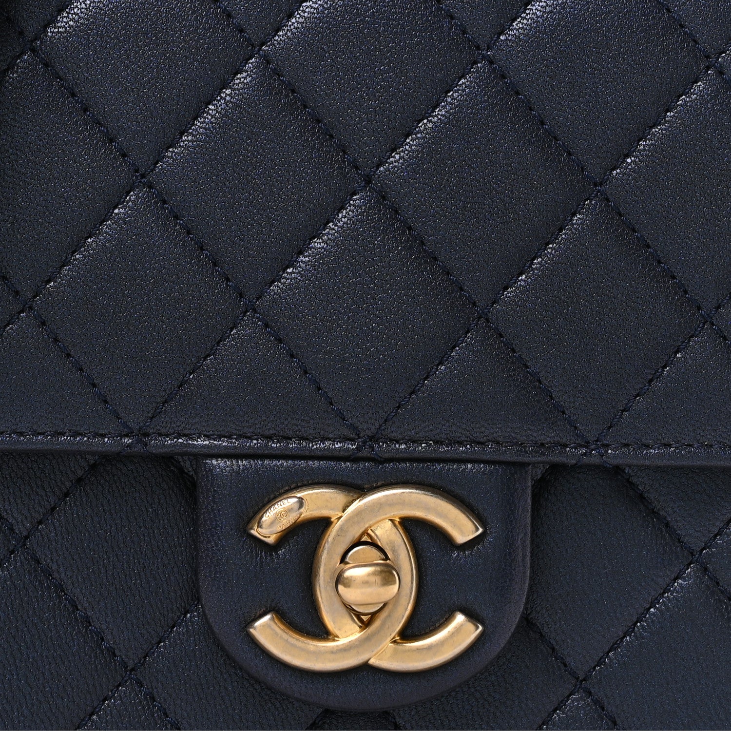 Iridescent Lambskin Quilted Chic Pearls Flap Navy Blue - Image 8