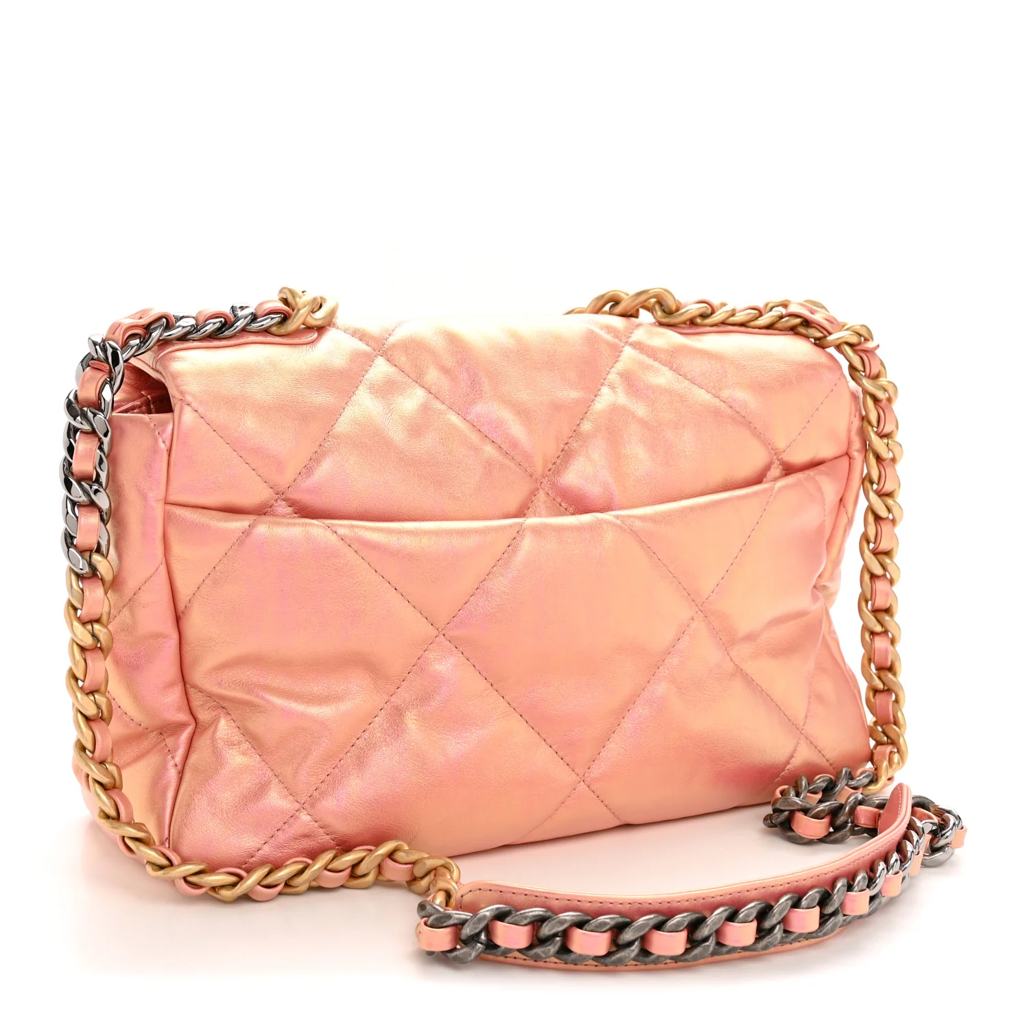 Iridescent Lambskin Quilted Large Chanel 19 Flap Pink - Image 3