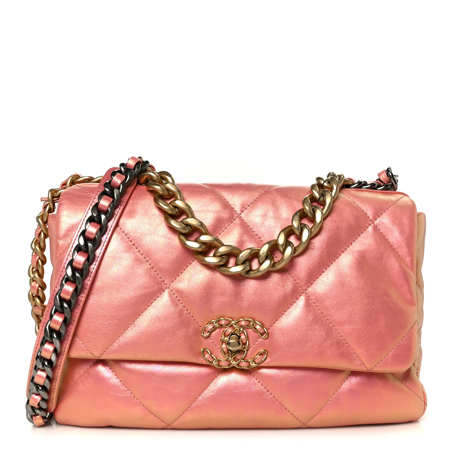 Iridescent Lambskin Quilted Large Chanel 19 Flap Pink