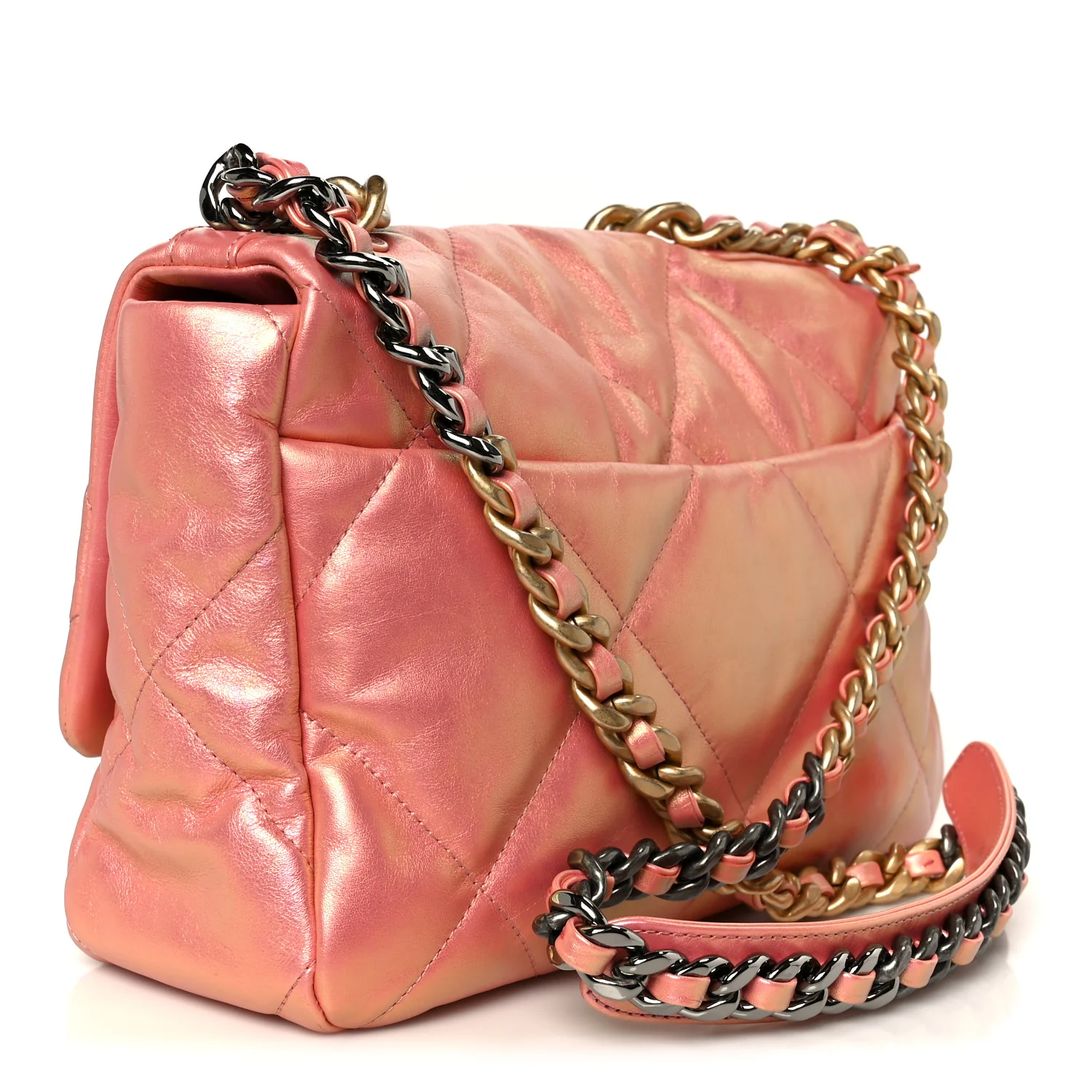 Iridescent Lambskin Quilted Large Chanel 19 Flap Pink - Image 3