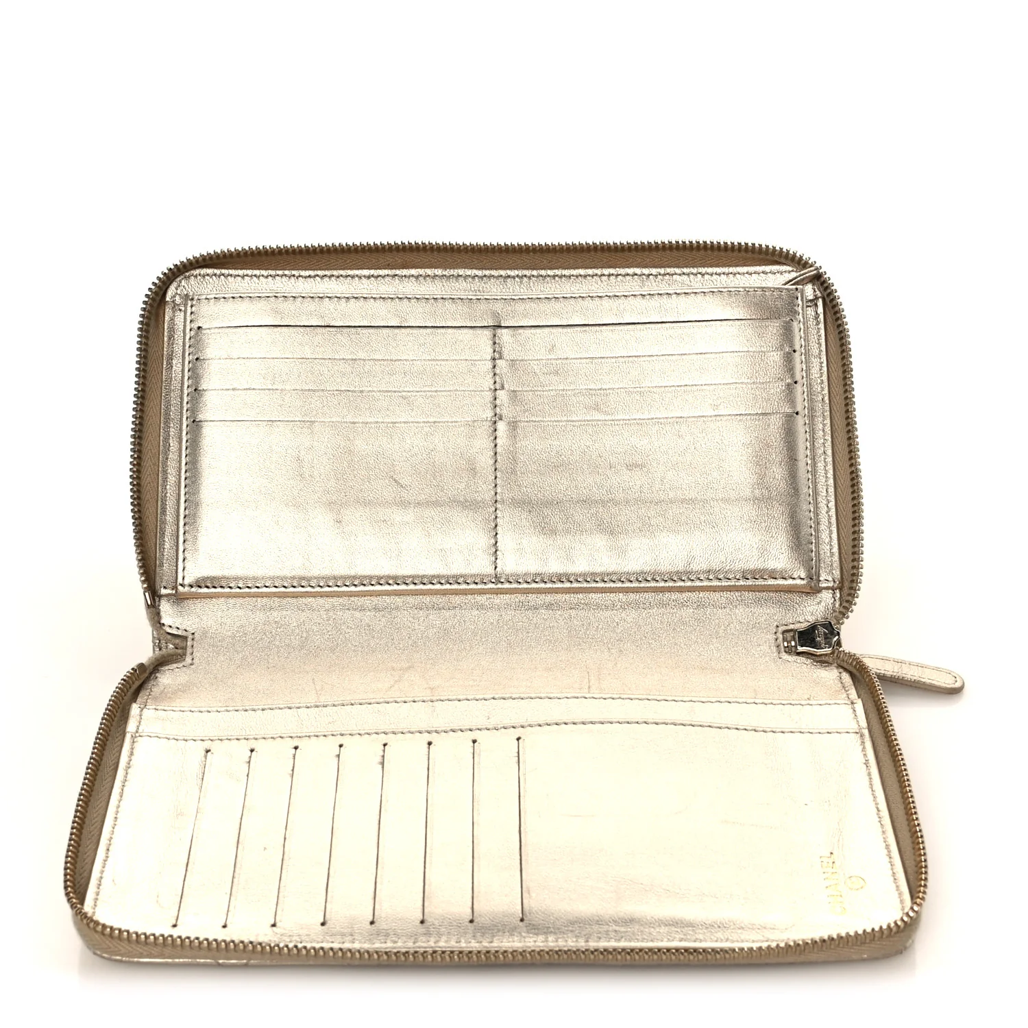 Iridescent Lambskin Quilted Large Zip Around Organizer Wallet Light Gold - Image 5