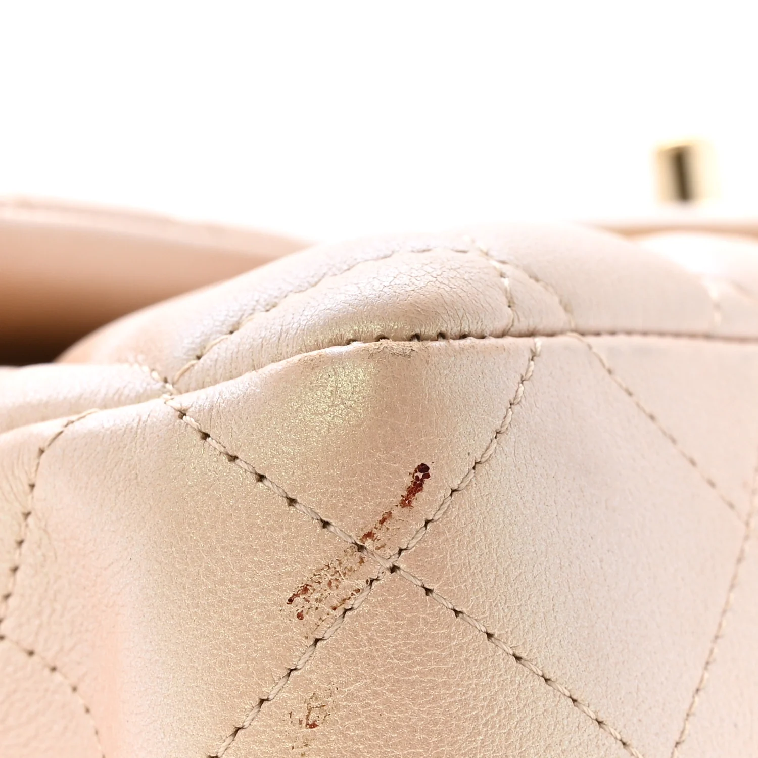 Iridescent Lambskin Quilted Medium Double Flap Beige - Image 11