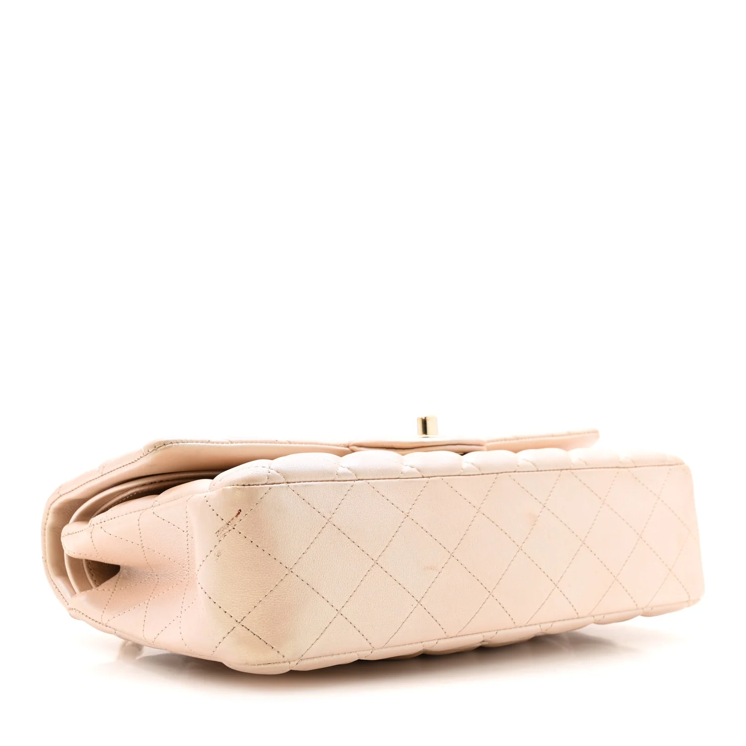 Iridescent Lambskin Quilted Medium Double Flap Beige - Image 4