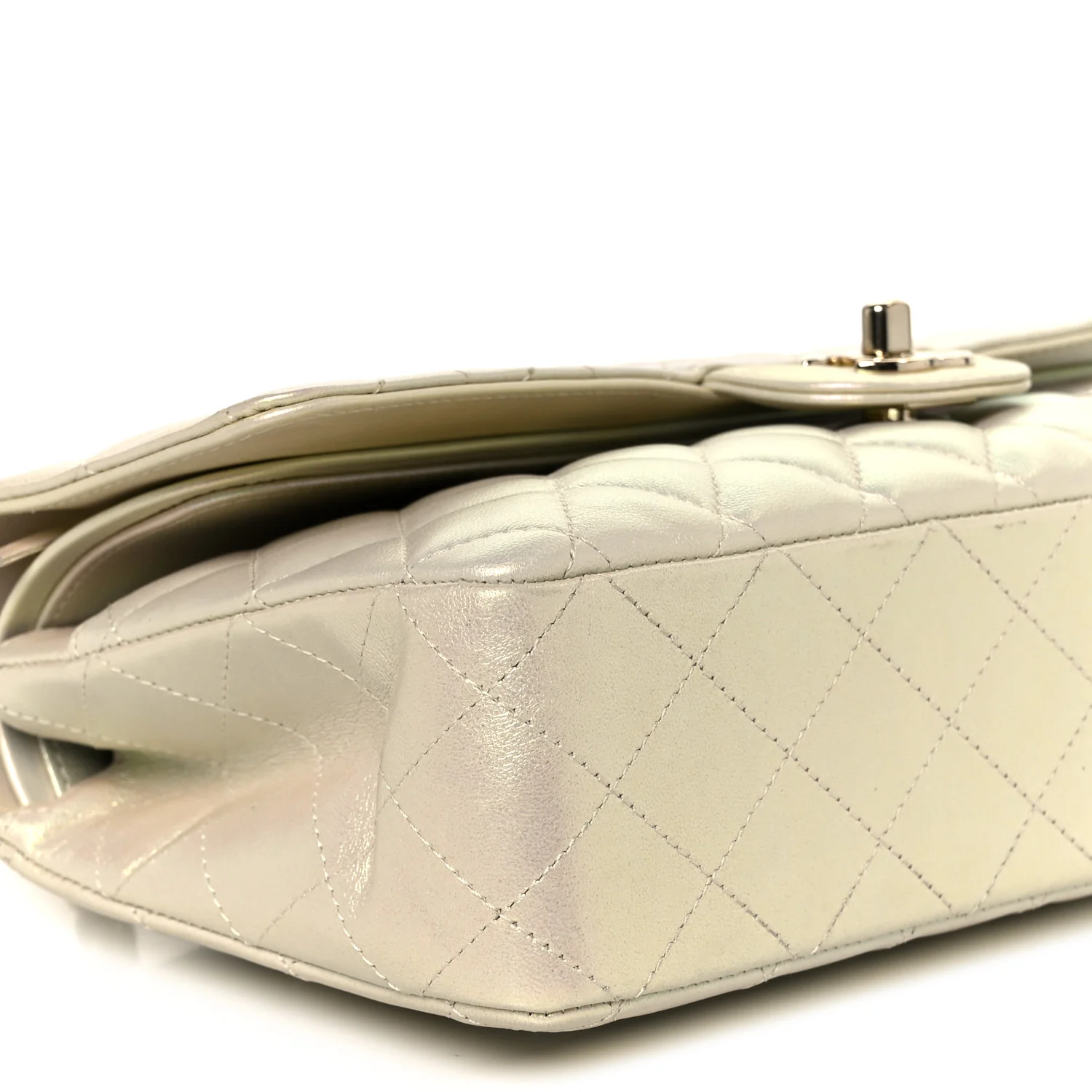 Iridescent Lambskin Quilted Medium Double Flap Ivory - Image 10