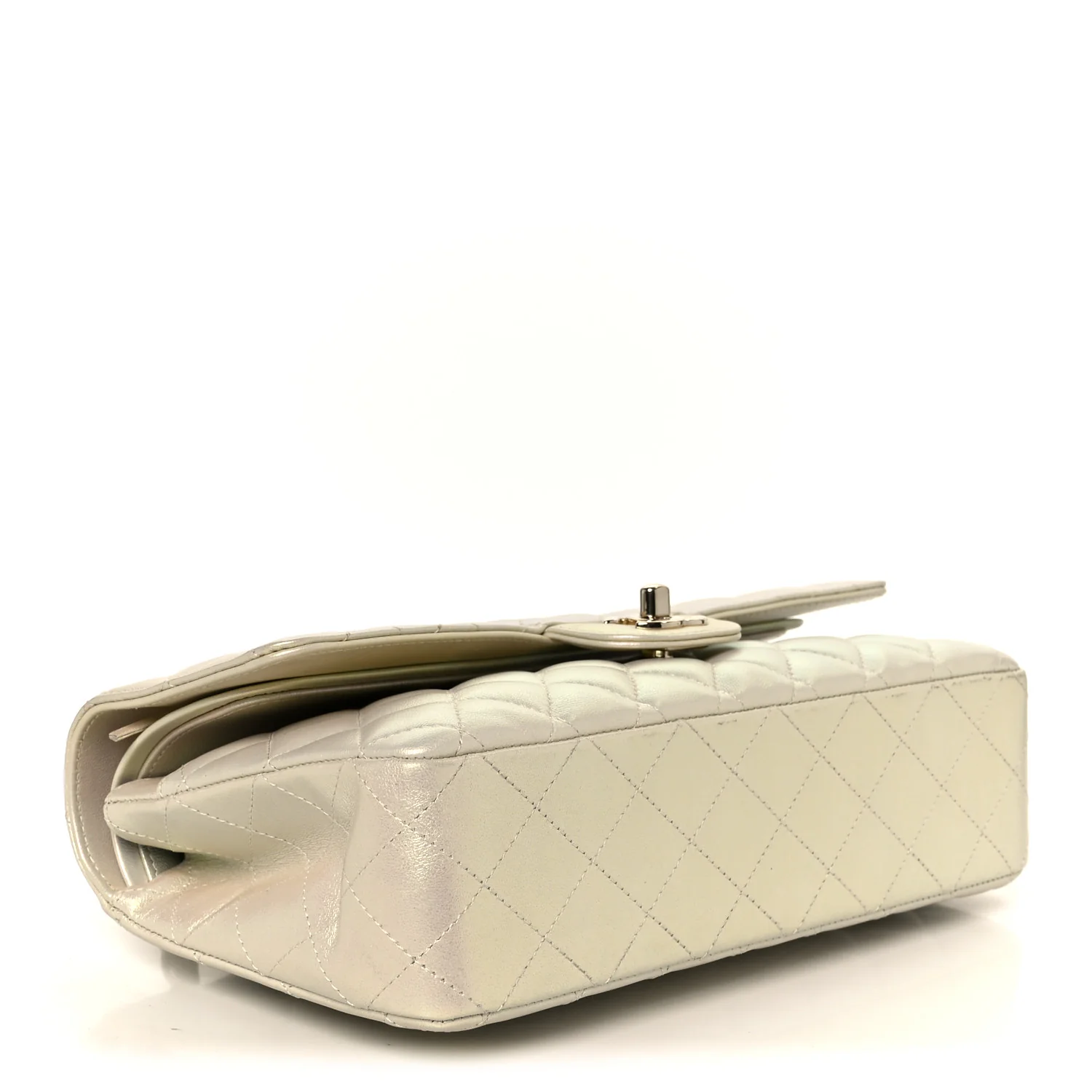 Iridescent Lambskin Quilted Medium Double Flap Ivory - Image 4