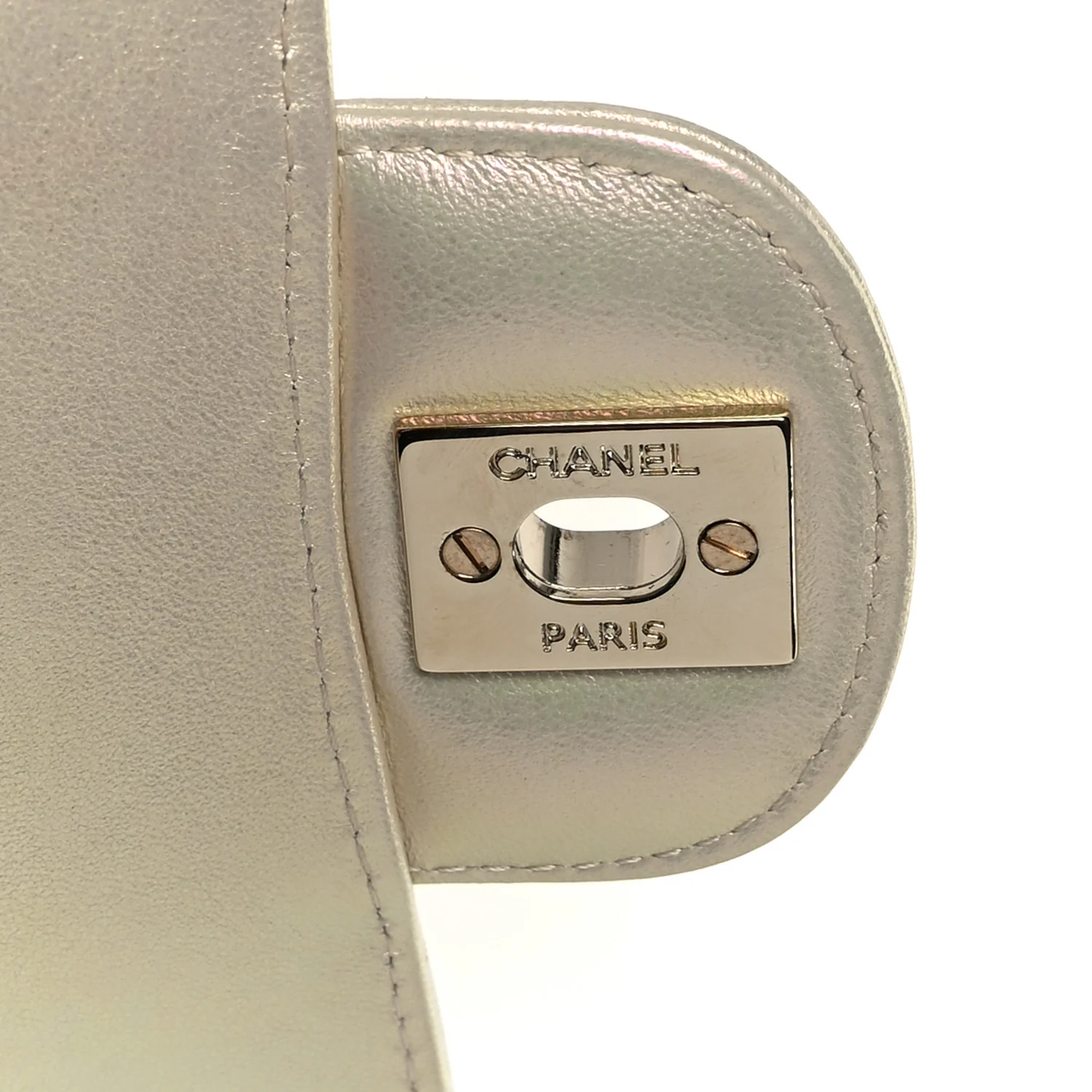 Iridescent Lambskin Quilted Medium Double Flap Ivory - Image 7