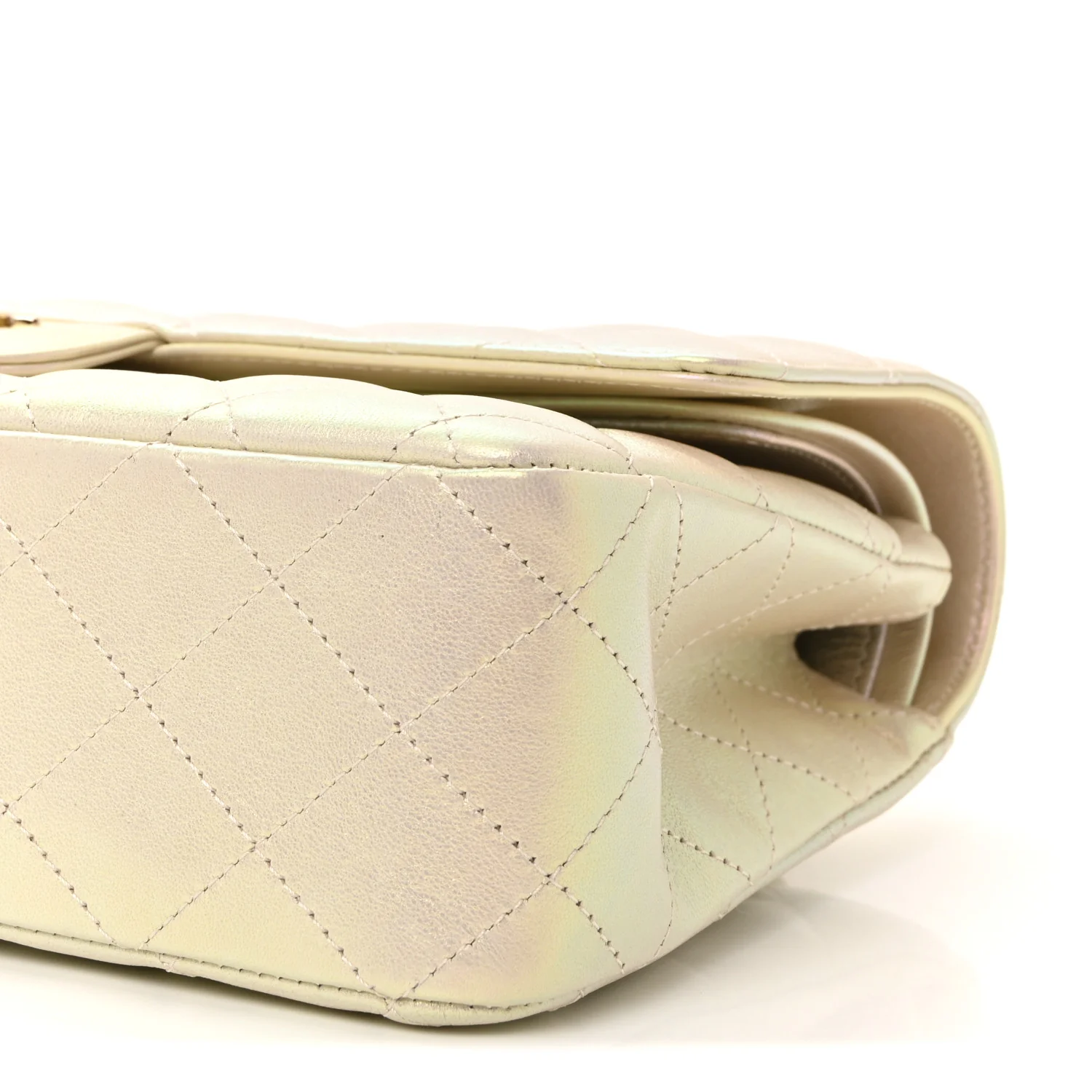 Iridescent Lambskin Quilted Medium Double Flap Ivory - Image 10