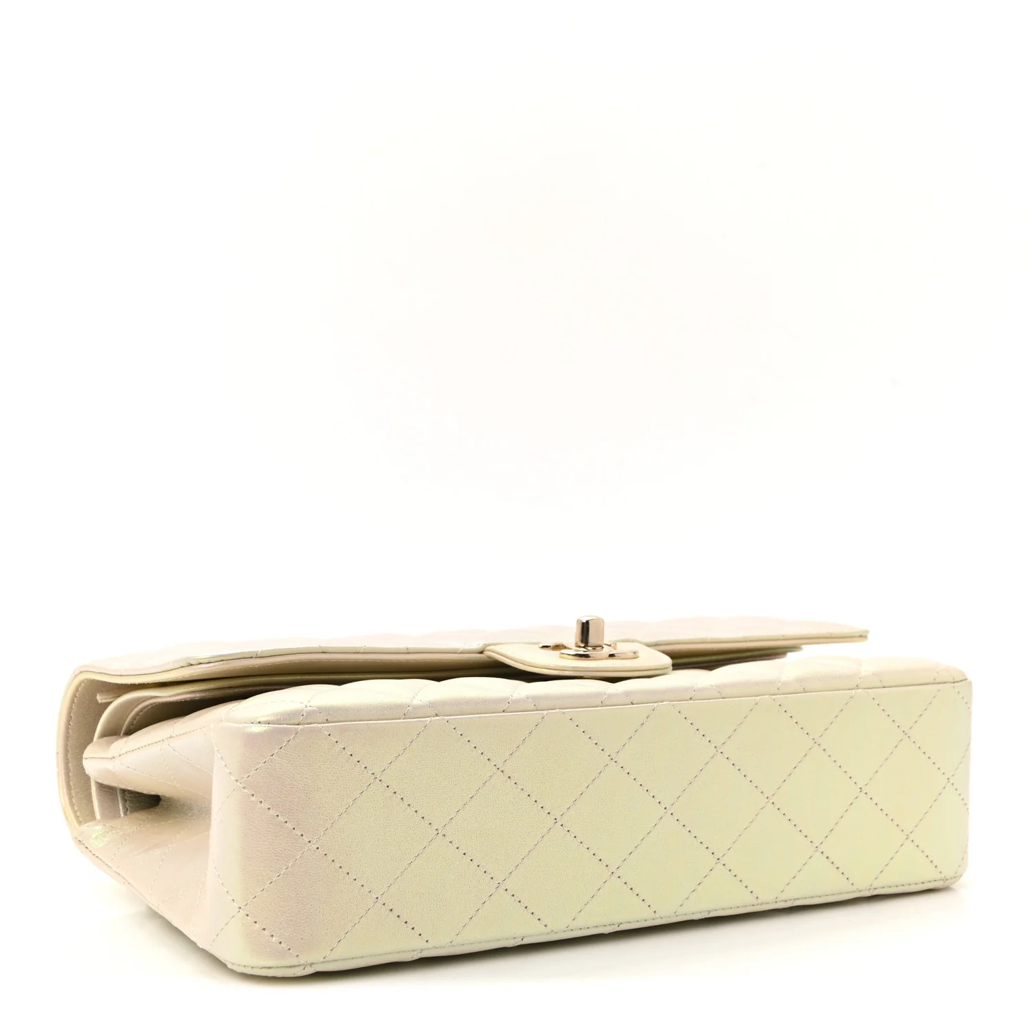 Iridescent Lambskin Quilted Medium Double Flap Ivory - Image 4