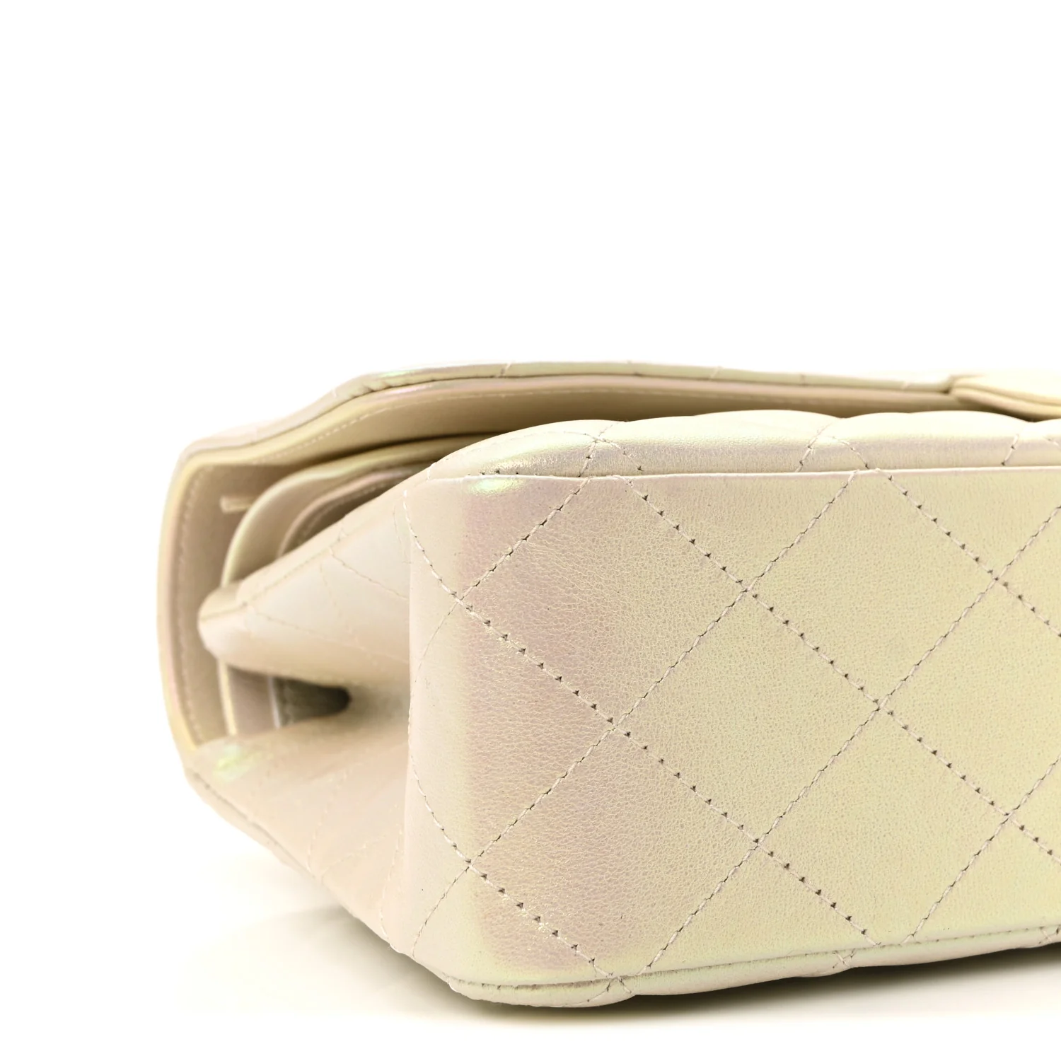 Iridescent Lambskin Quilted Medium Double Flap Ivory - Image 9