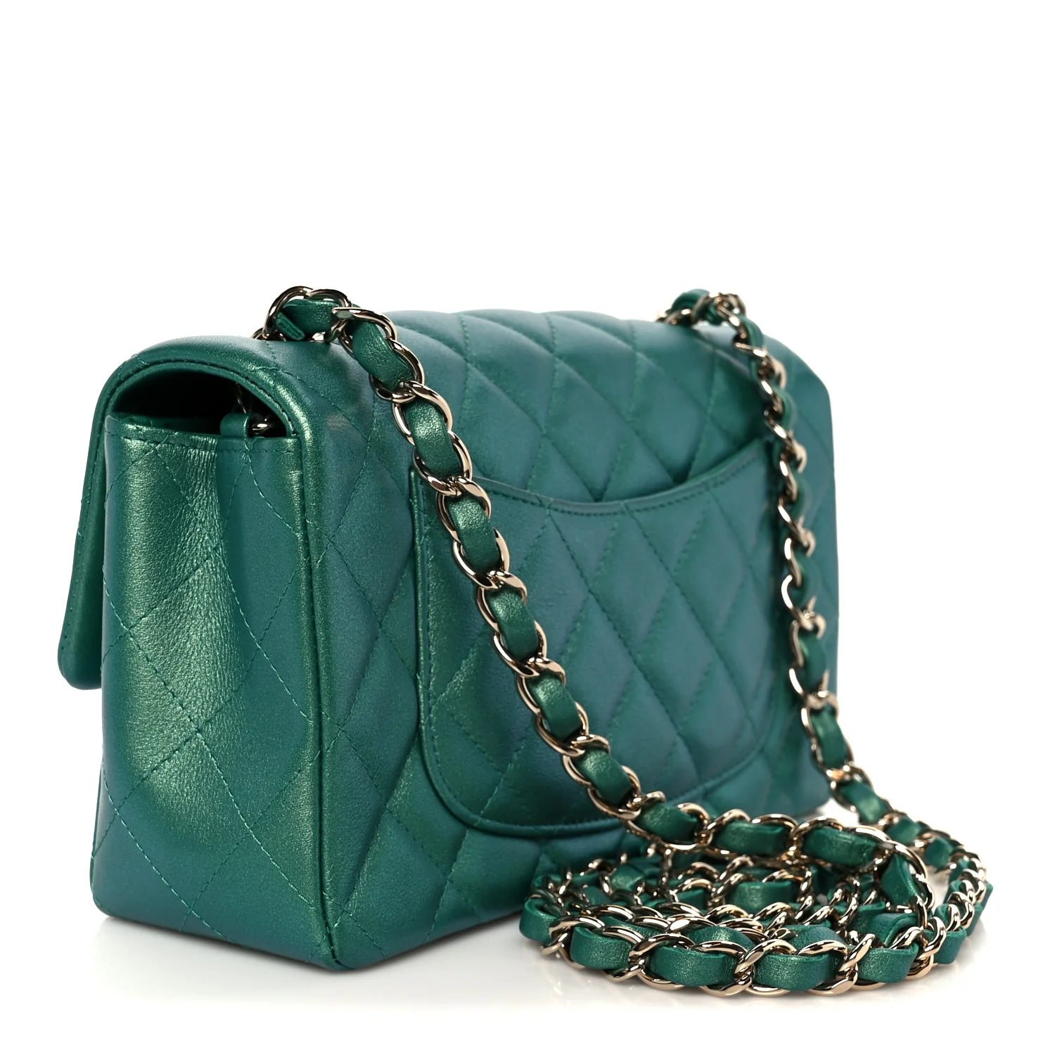 Iridescent Lambskin Quilted Mini Rectangular Flap Green - Image 3