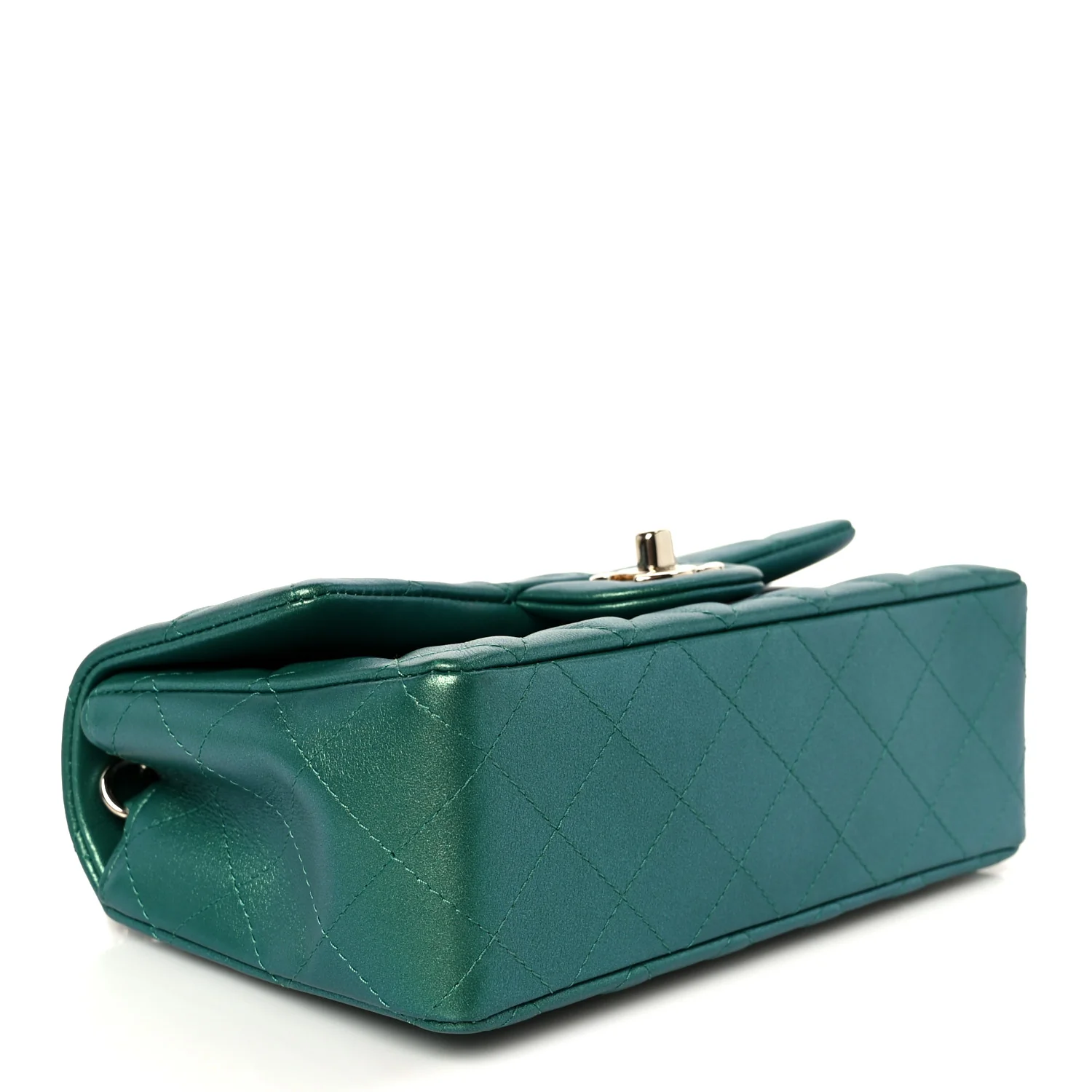 Iridescent Lambskin Quilted Mini Rectangular Flap Green - Image 4