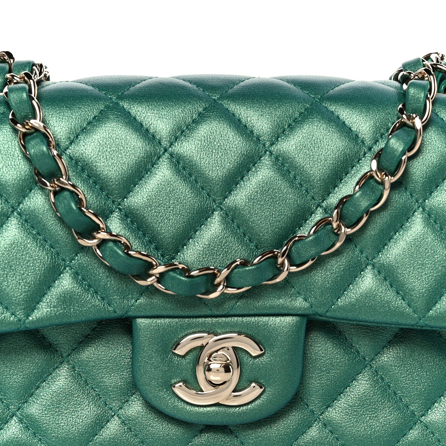 Iridescent Lambskin Quilted Mini Rectangular Flap Green - Image 9