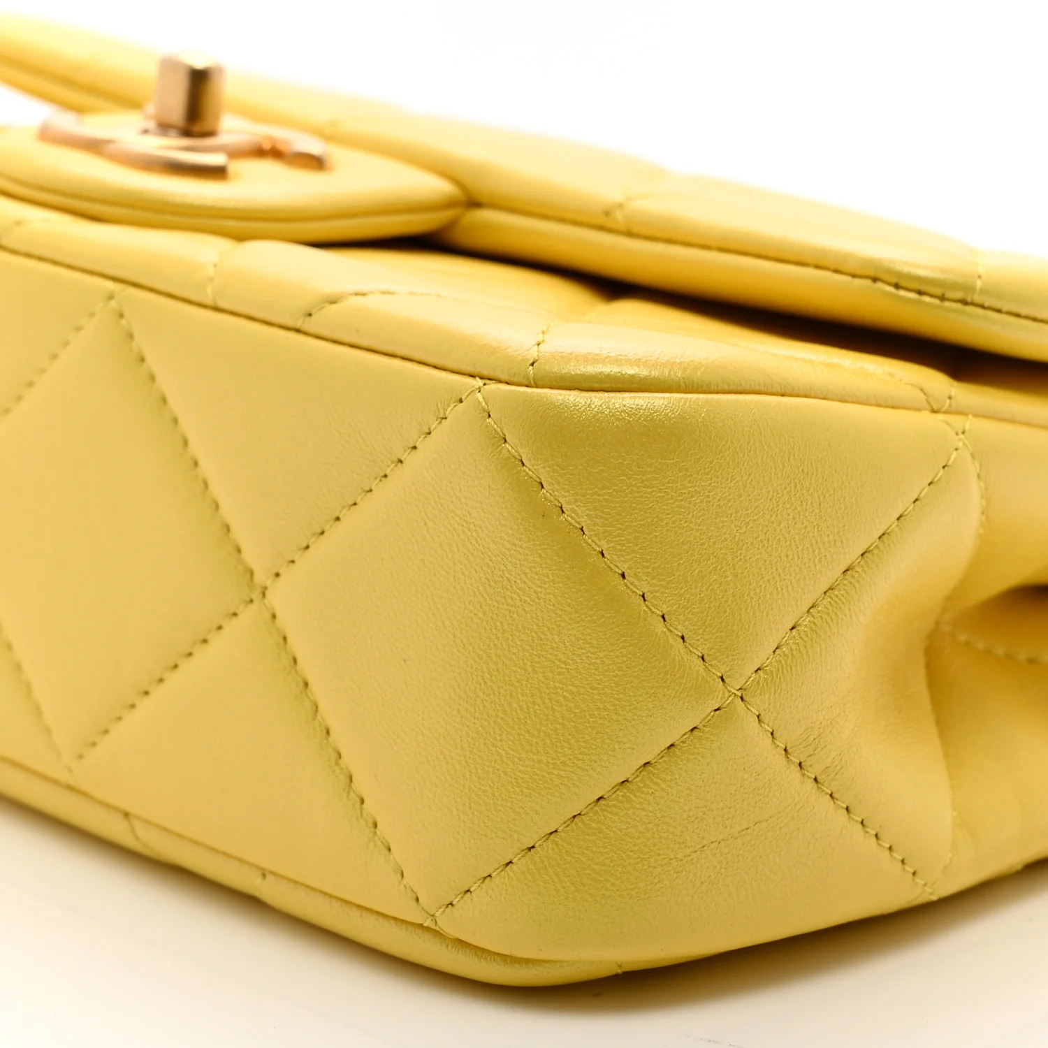 Iridescent Lambskin Quilted Mini Rectangular Pearl Crush Flap Yellow - Image 10