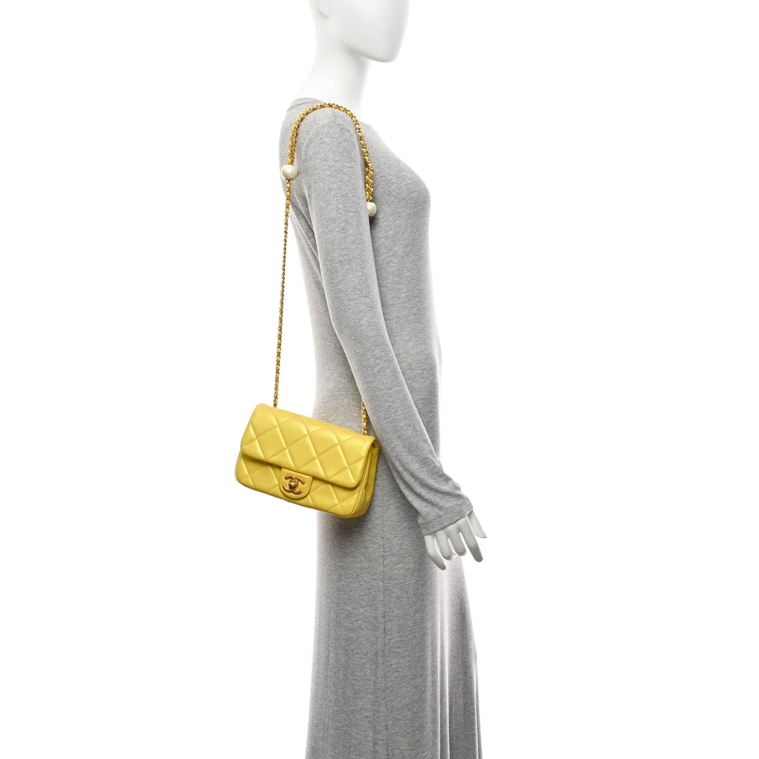 Iridescent Lambskin Quilted Mini Rectangular Pearl Crush Flap Yellow - Image 2