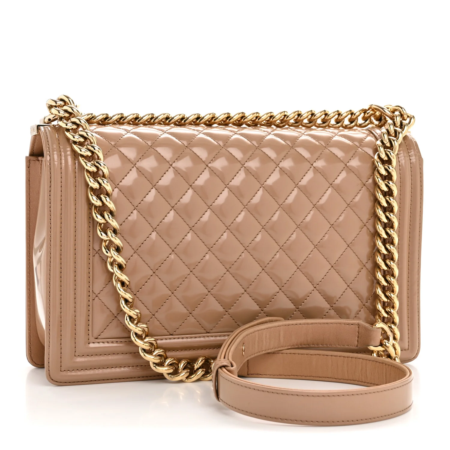 Iridescent Patent Calfskin New Medium Boy Flap Beige - Image 3
