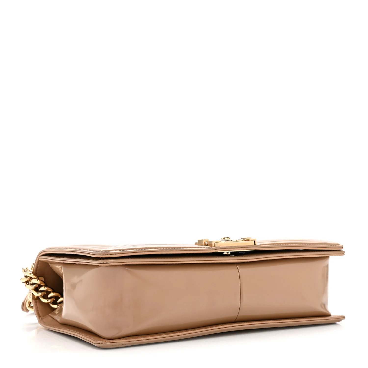 Iridescent Patent Calfskin New Medium Boy Flap Beige - Image 4