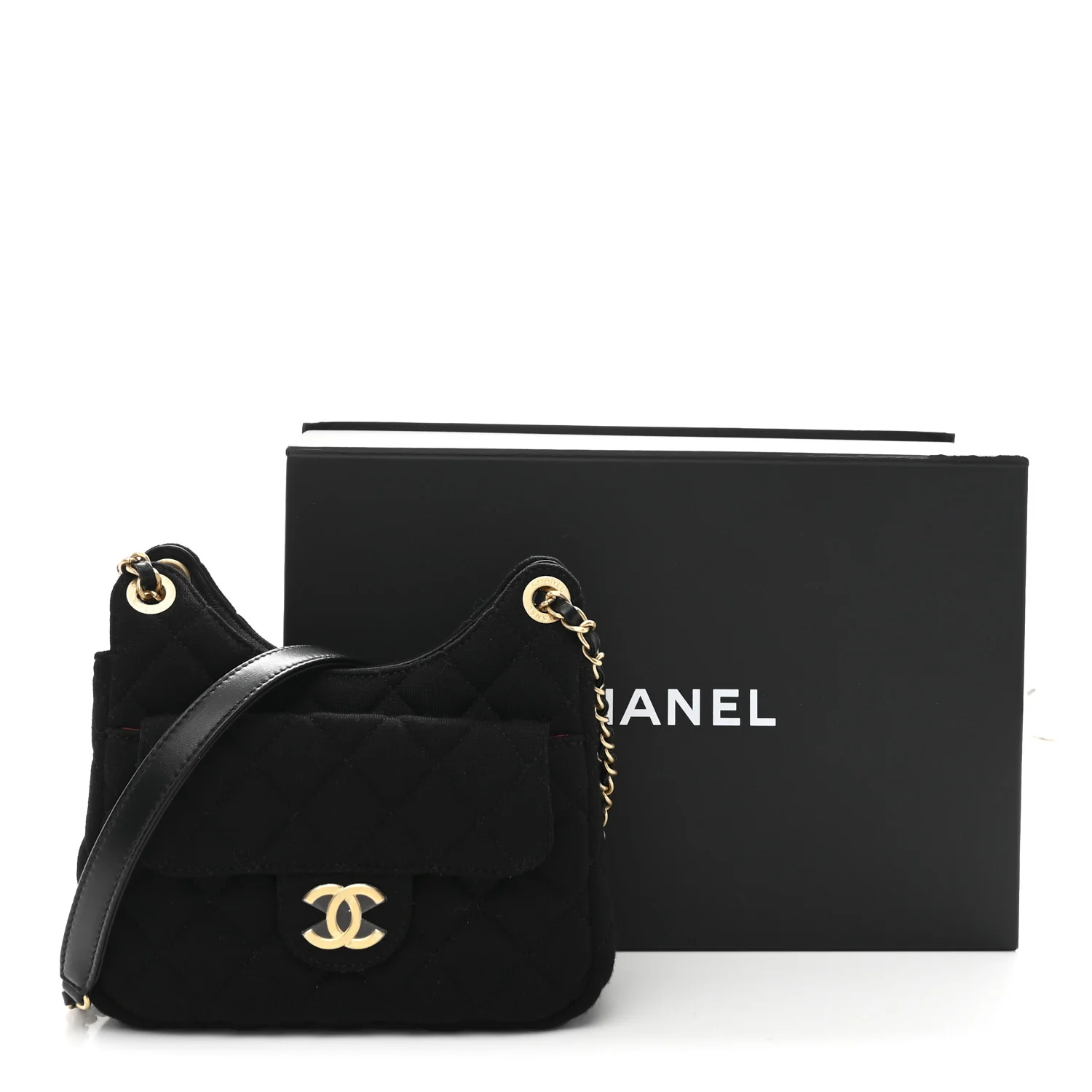 Jersey Quilted Small Wavy CC Hobo Black - Image 11