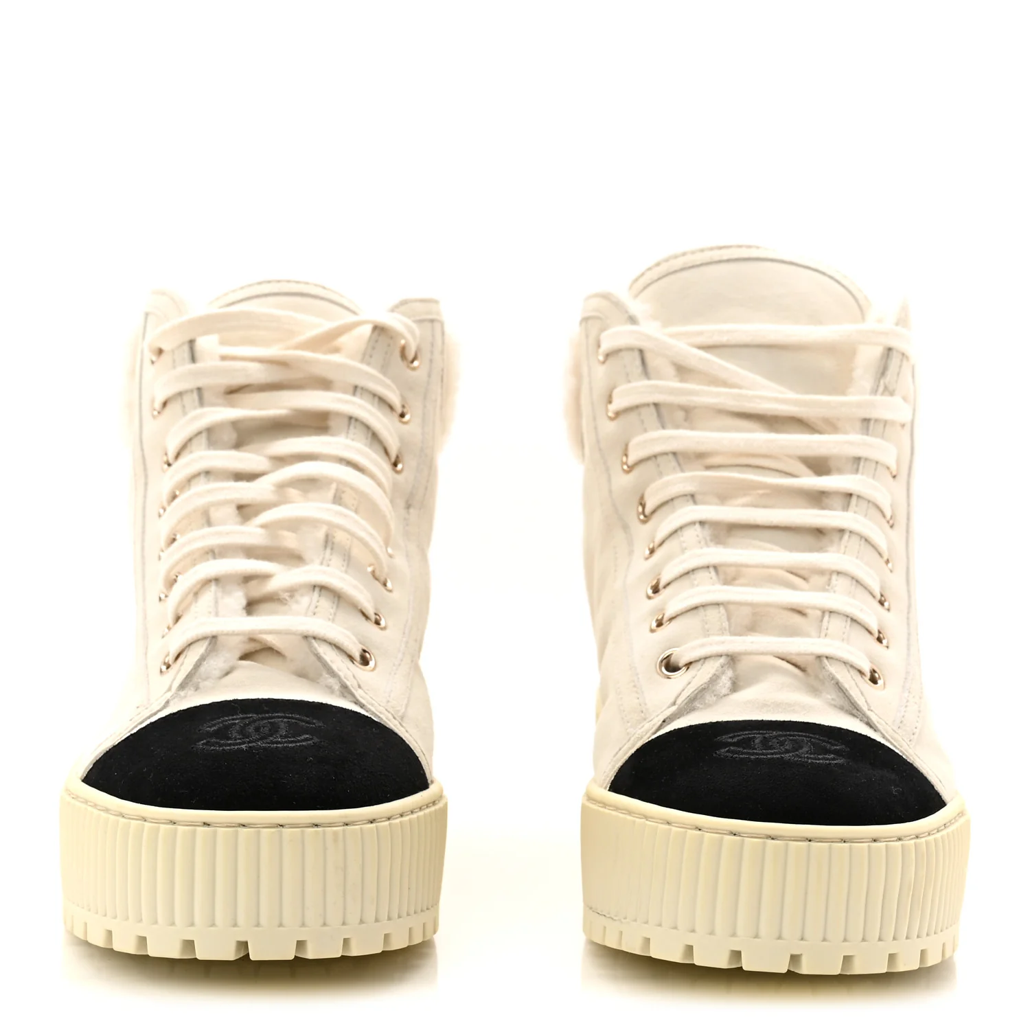 Kid Suede Shearling Sheepskin Lace Up Boots 38 Ivory White Black - Image 2