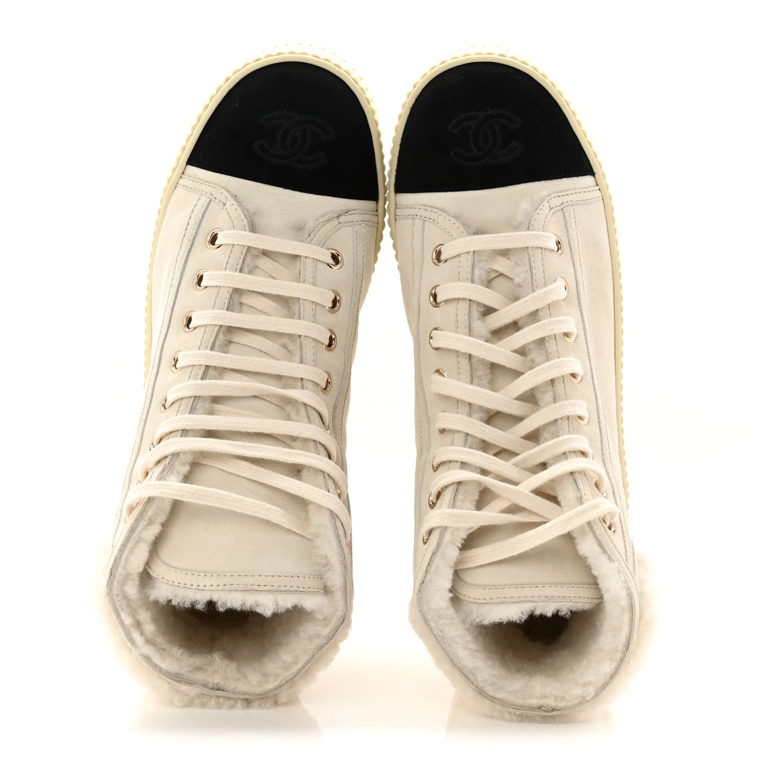 Kid Suede Shearling Sheepskin Lace Up Boots 38 Ivory White Black - Image 5