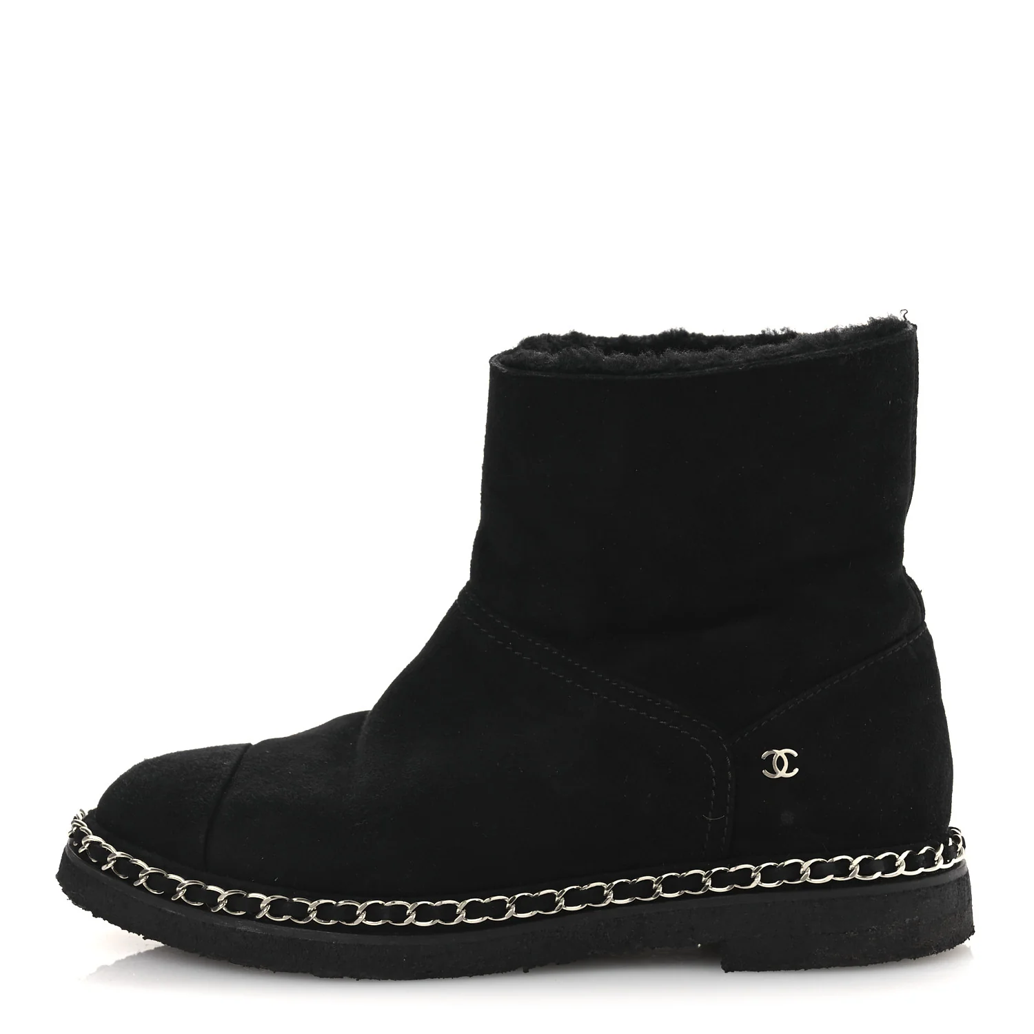 Kid Suede Shearling Womens Cap Toe Chain Short Boots 38 Black