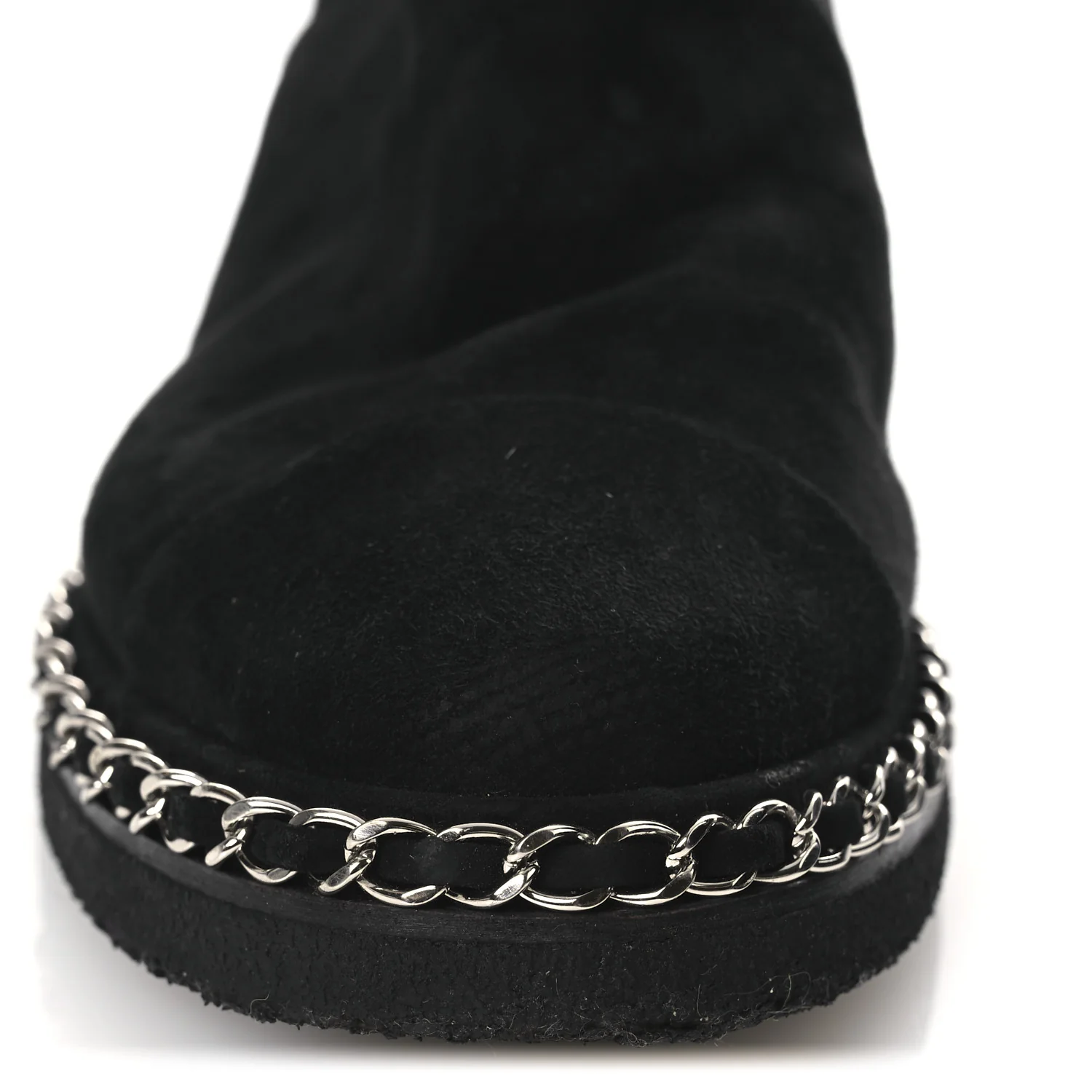 Kid Suede Shearling Womens Cap Toe Chain Short Boots 38 Black - Image 11